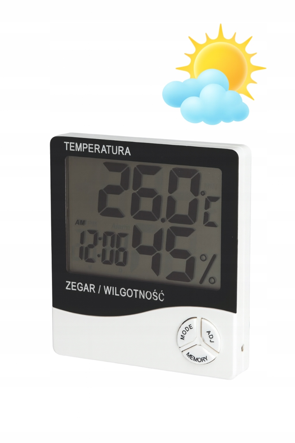 Termometr Elektroniczny Caldo higrometr dzwonek godzinowy 15cm biały