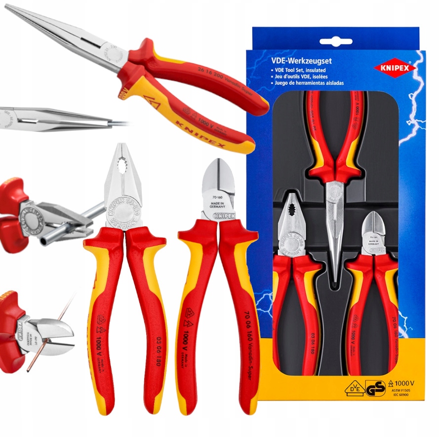 Zestaw Szczypiec Izolowanych dla Elektryka VDE 1kV SET 3szt KNIPEX 00 20 12
