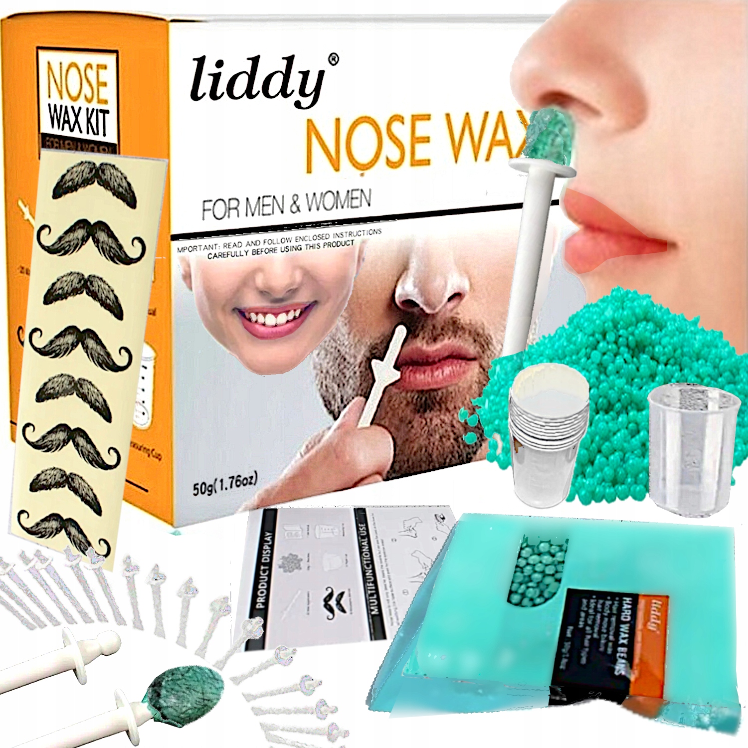 ZESTAW do DEPILACJI NOSA uszu MĘŻCZYZNA + kobieta WOSK patyczki WĄSY kubki