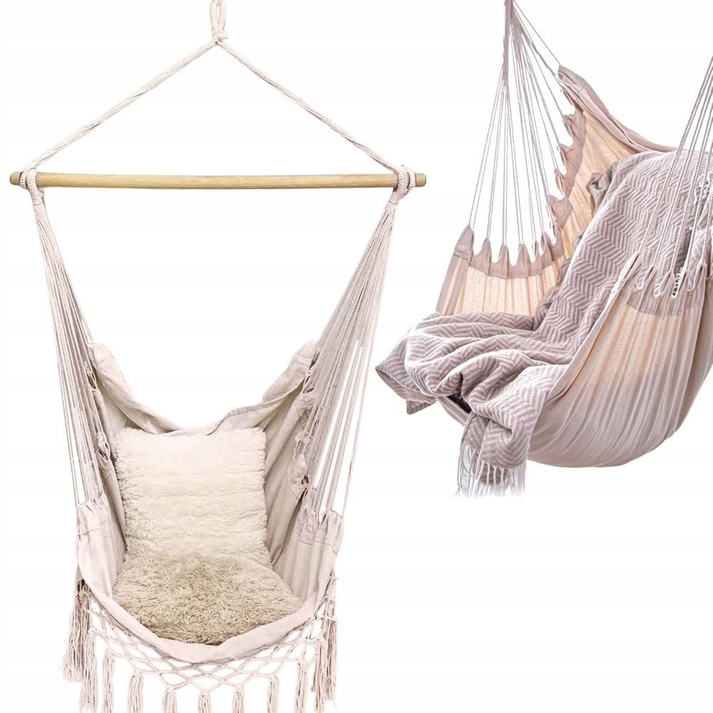 Brazilská Houpací Síť Béžová Závěsná Houpačka Křeslo Do Zahrady Na Balkon