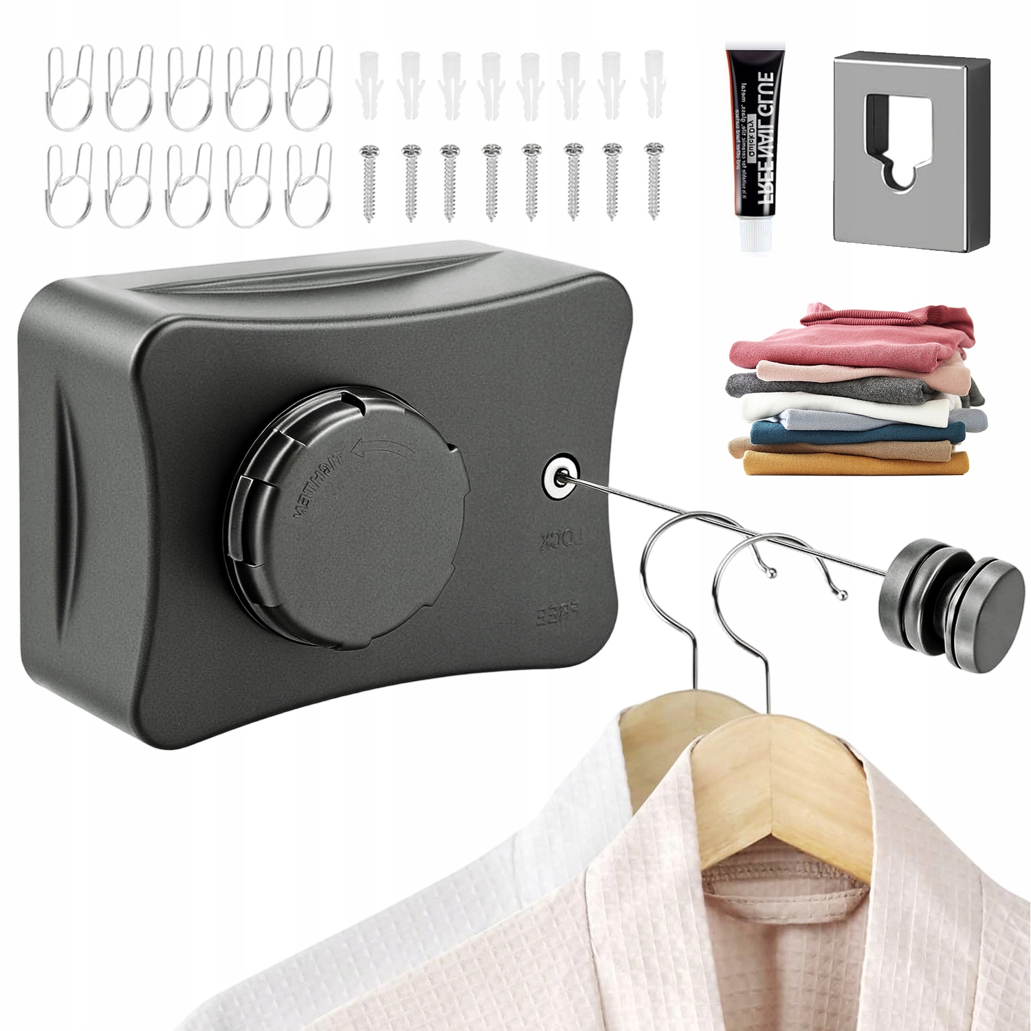 Levně 5,1 M Vysouvací Šňůra Na Prádlo Srolovatelná, Nosnost 20 Kg, Šedá, Snadná Montáž