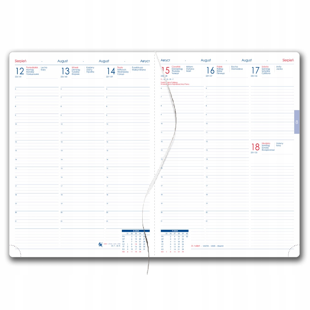 KALENDARZ TYGODNIOWY A4 2024 WYSOKA JAKOŚĆ Rozmiar A4