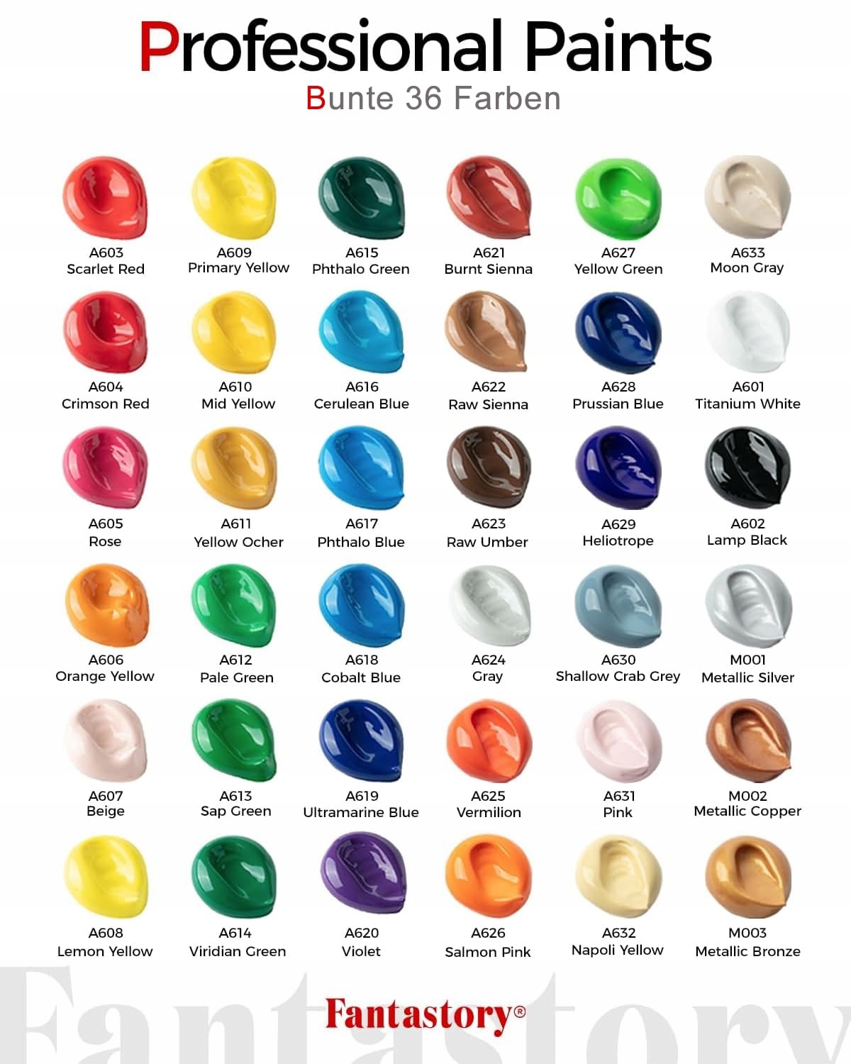 Sada akrylových barev Fantastory 60 ml x 36 barev s 12 Štětci