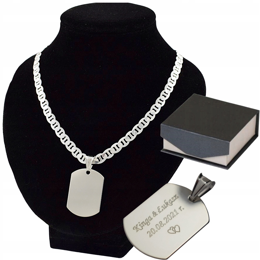 

Srebrny Łańcuszek 5,50 Szer Nieśmiertelnik +grawer