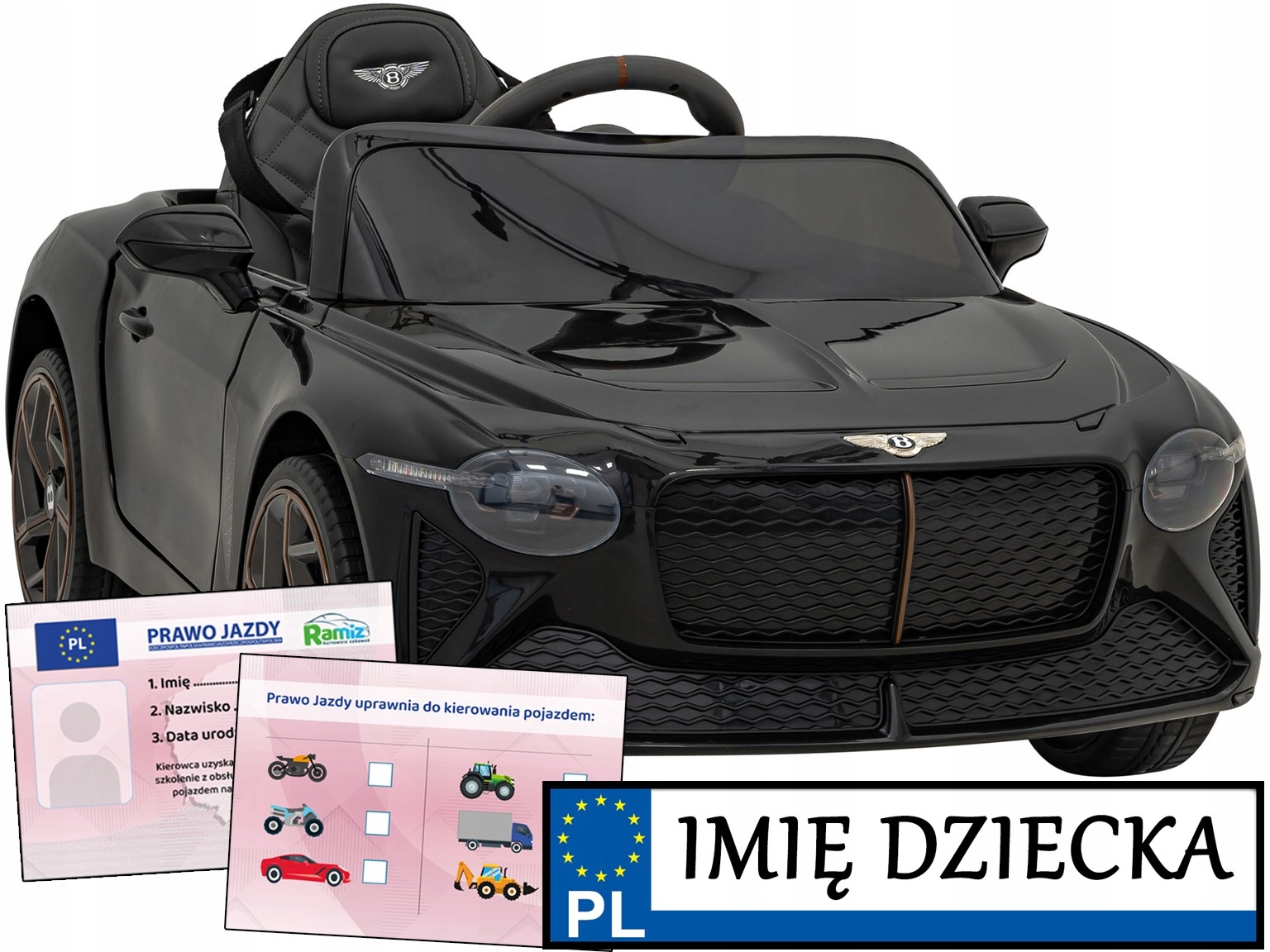 auto elektryczne dla dzieci Bentley Bacalar pilot Tablica Z Imieniem prawko