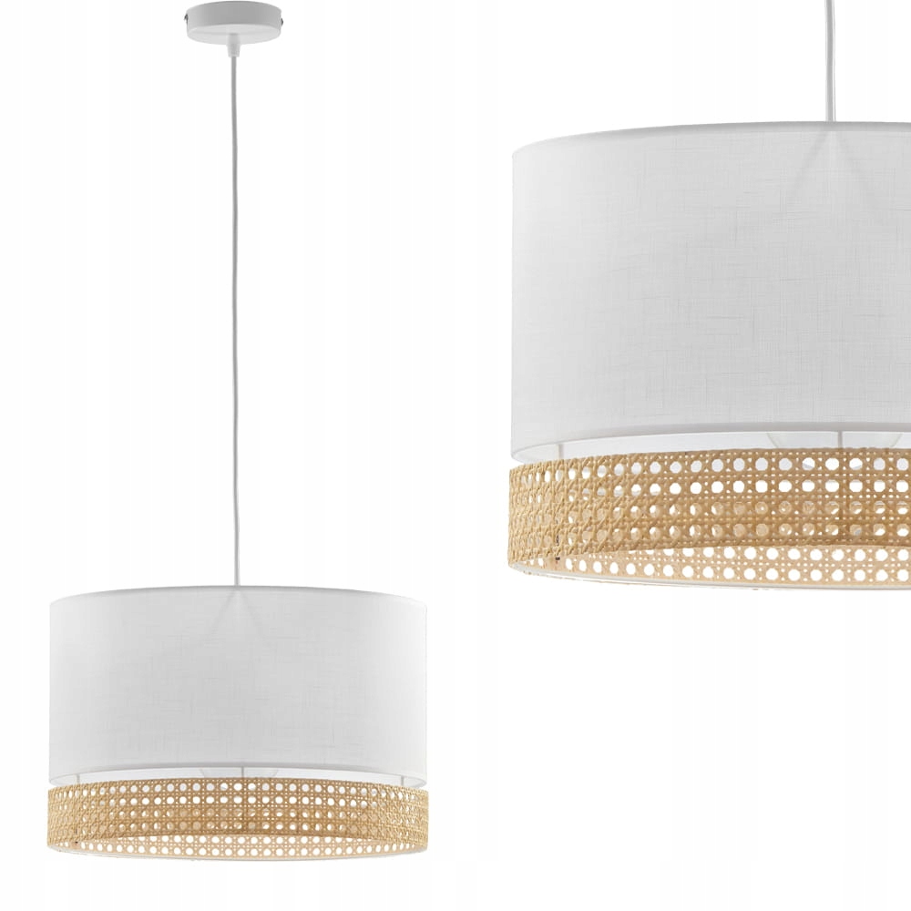 Závěsná lampa Paglia White z bílé tkaniny a ratanu FI38,5 cm Tk Lighting