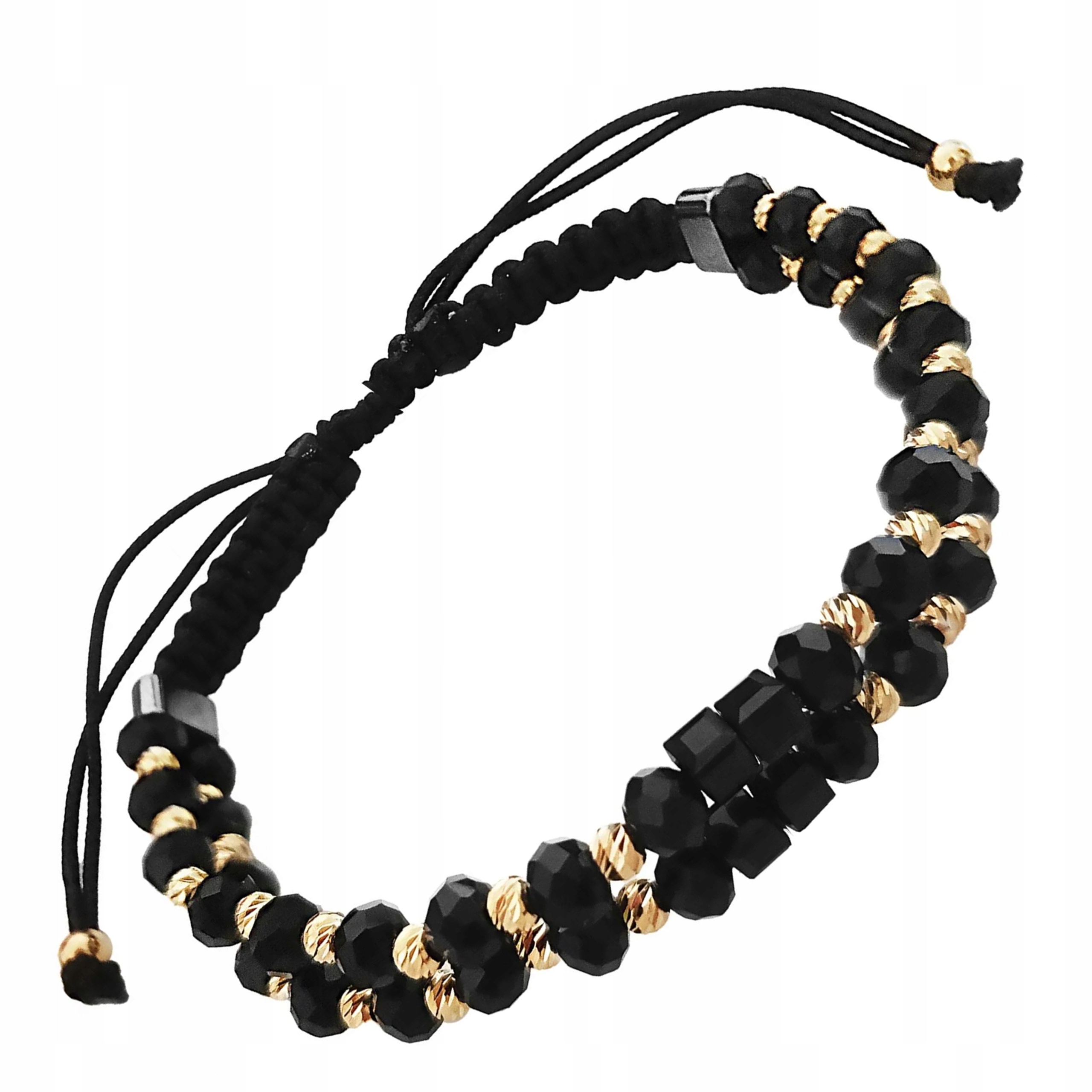 Zlatý náramek 585 dvojitý se zlatými a černými kuličkami pro ženy