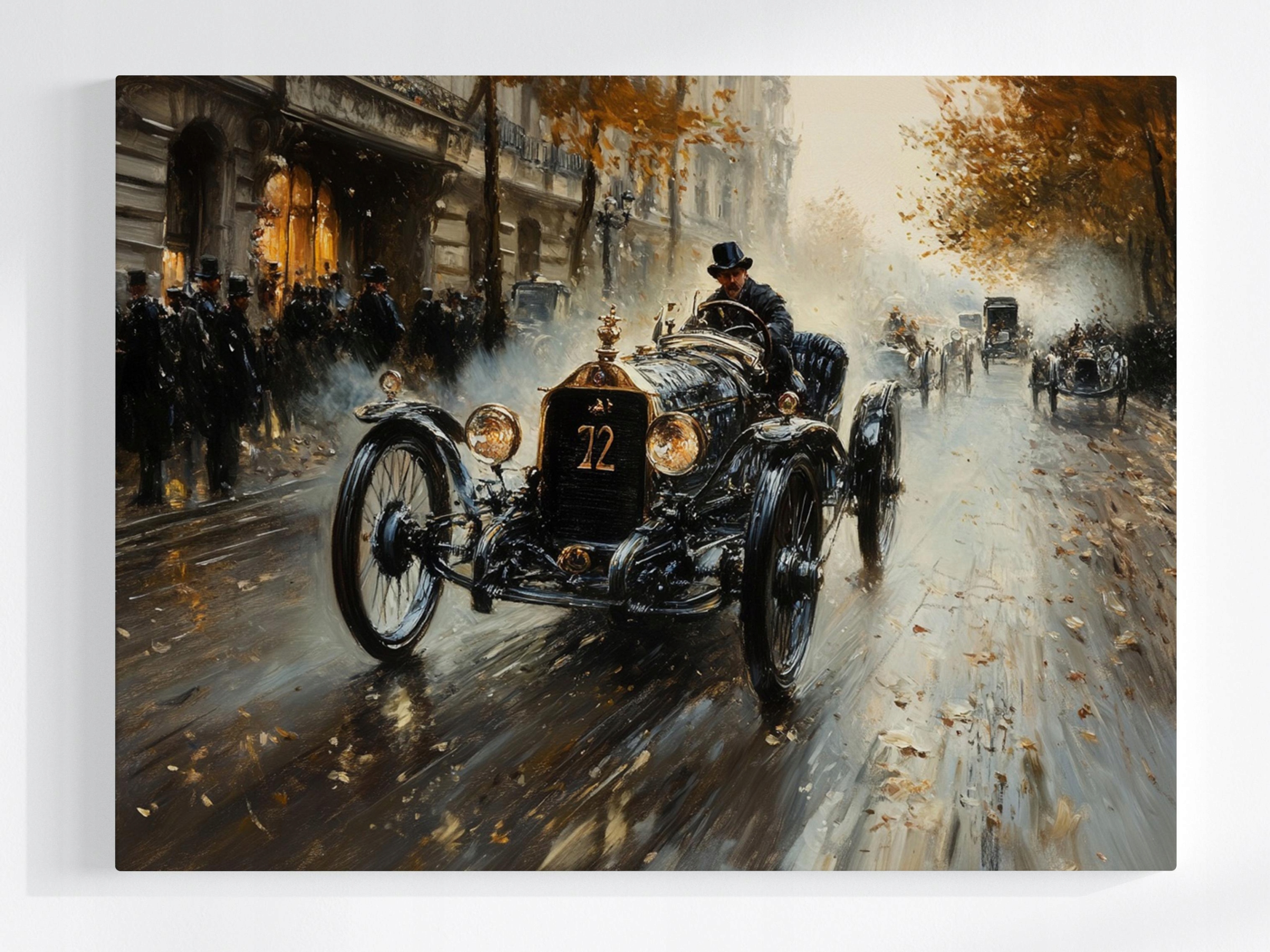Obraz Na Plátně Canvas Retro Auto Pouliční Závod Lidé Město 100x75