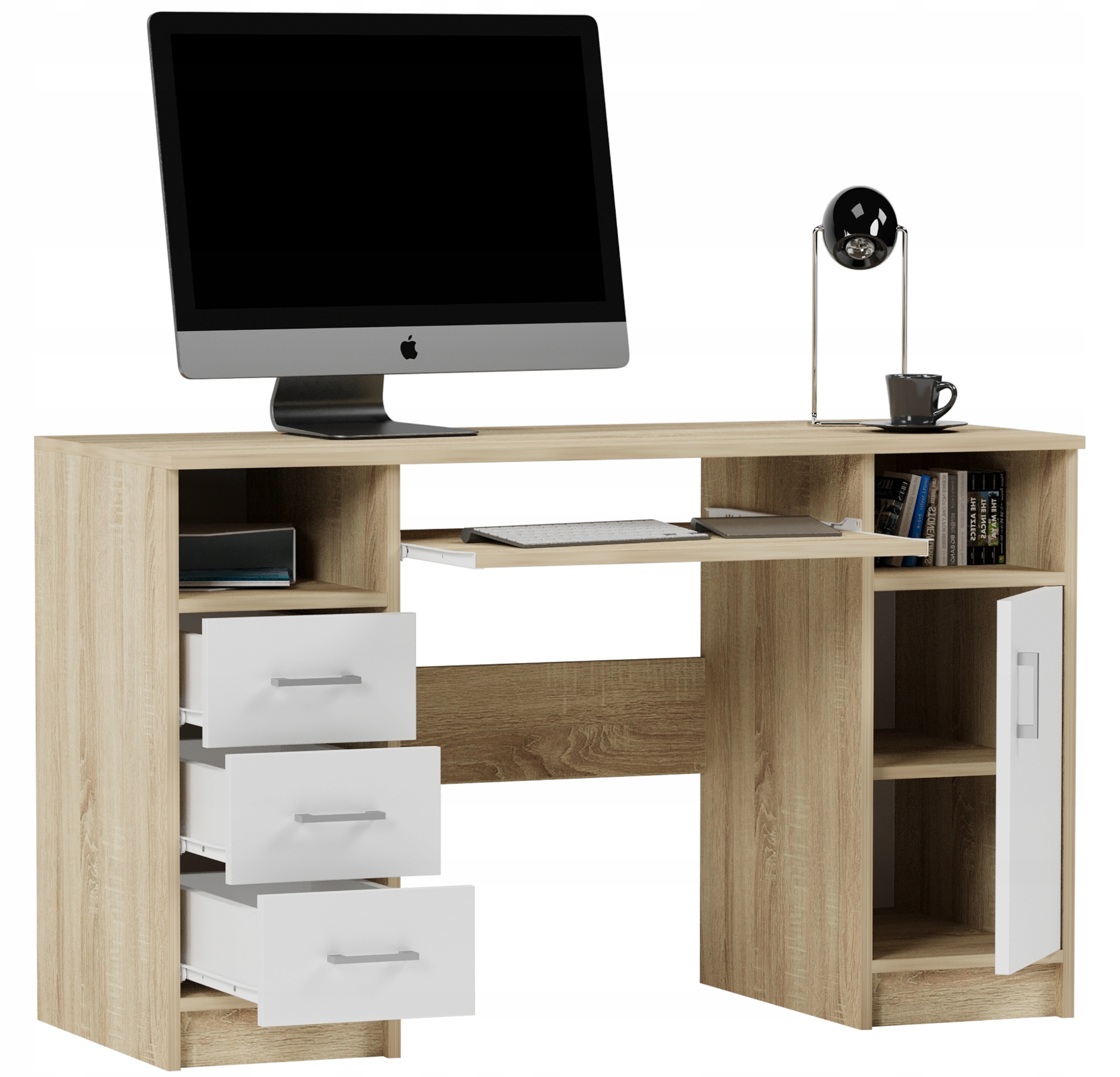 Biurko komputerowe stolik 124cm sonoma białe N11