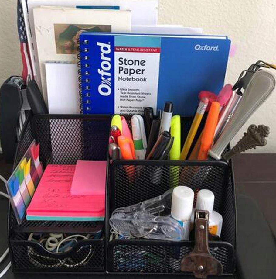 Przybornik na Biurko Organizer 6 Komór + Szufladka Materiał metal