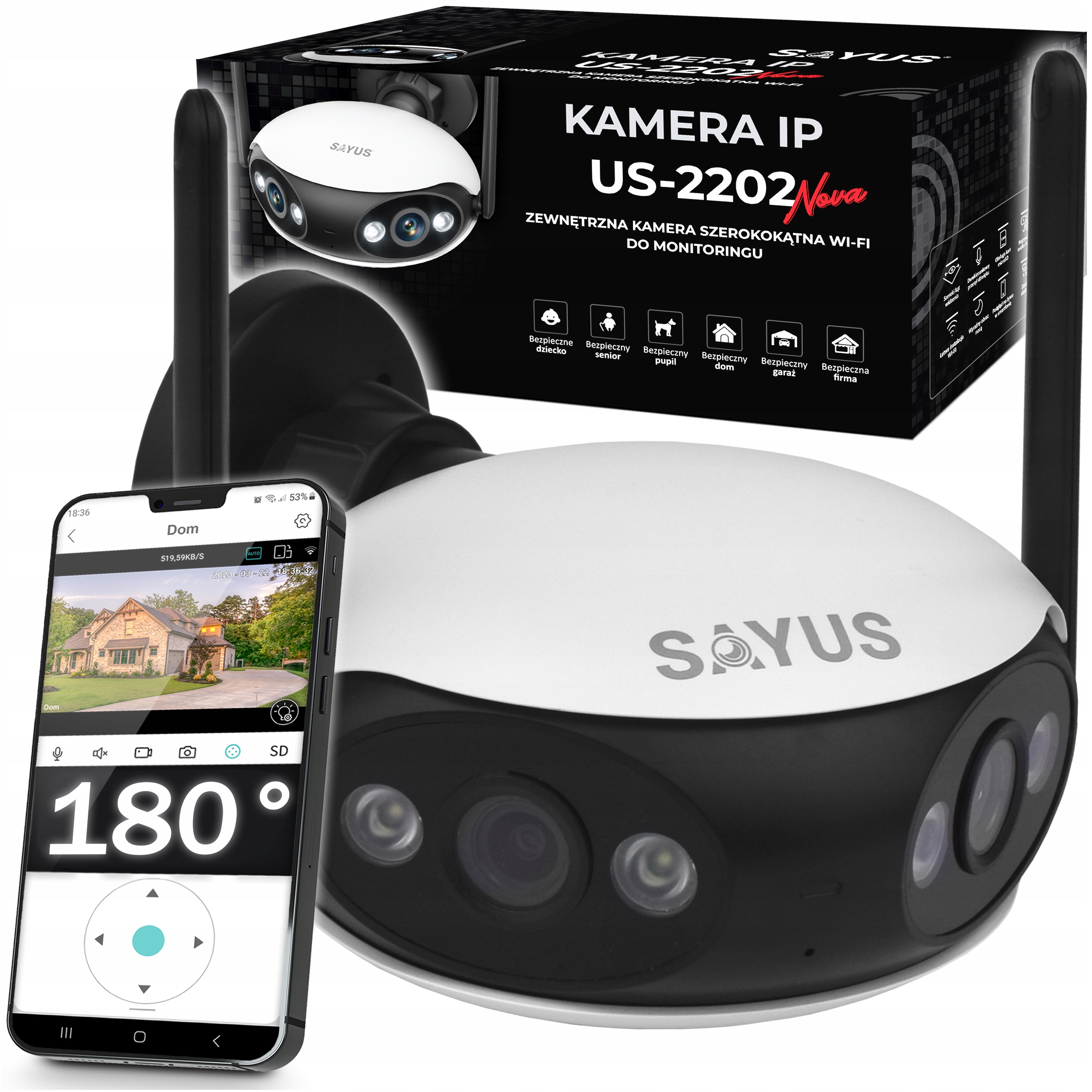 Venkovní Kamera 4MPx Ip WiFI Širokoúhlá Panoramatická 165° Dva Objektivy