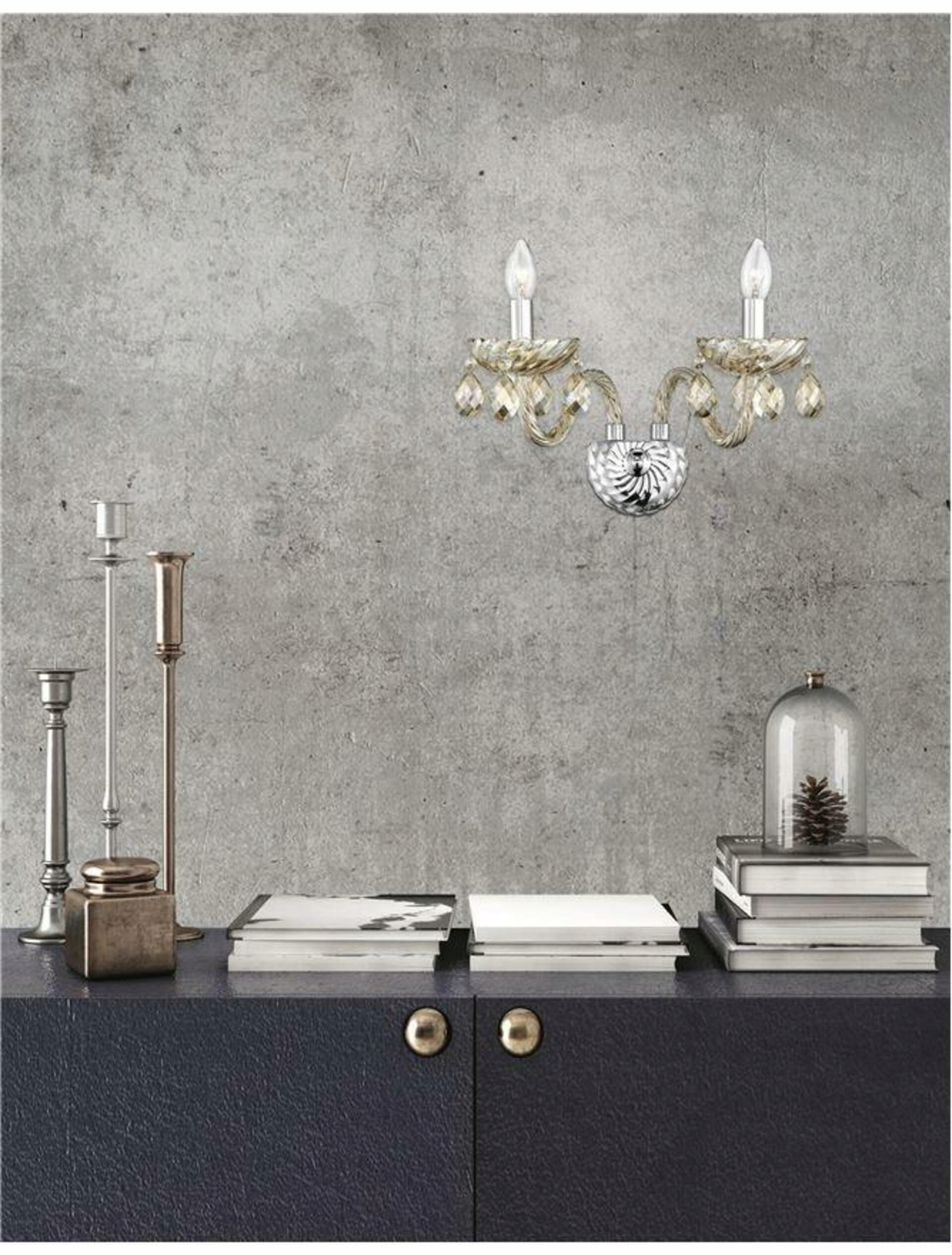 Nova Luce nástenné svietidlo Zeno chrómovaný hliník koňak sklo a K9 krištáľmi