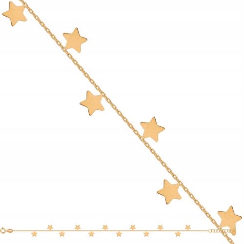 Jemný Zlatý Náramek 585 s ankrovou vazbou a připevněnými hvězdičkami