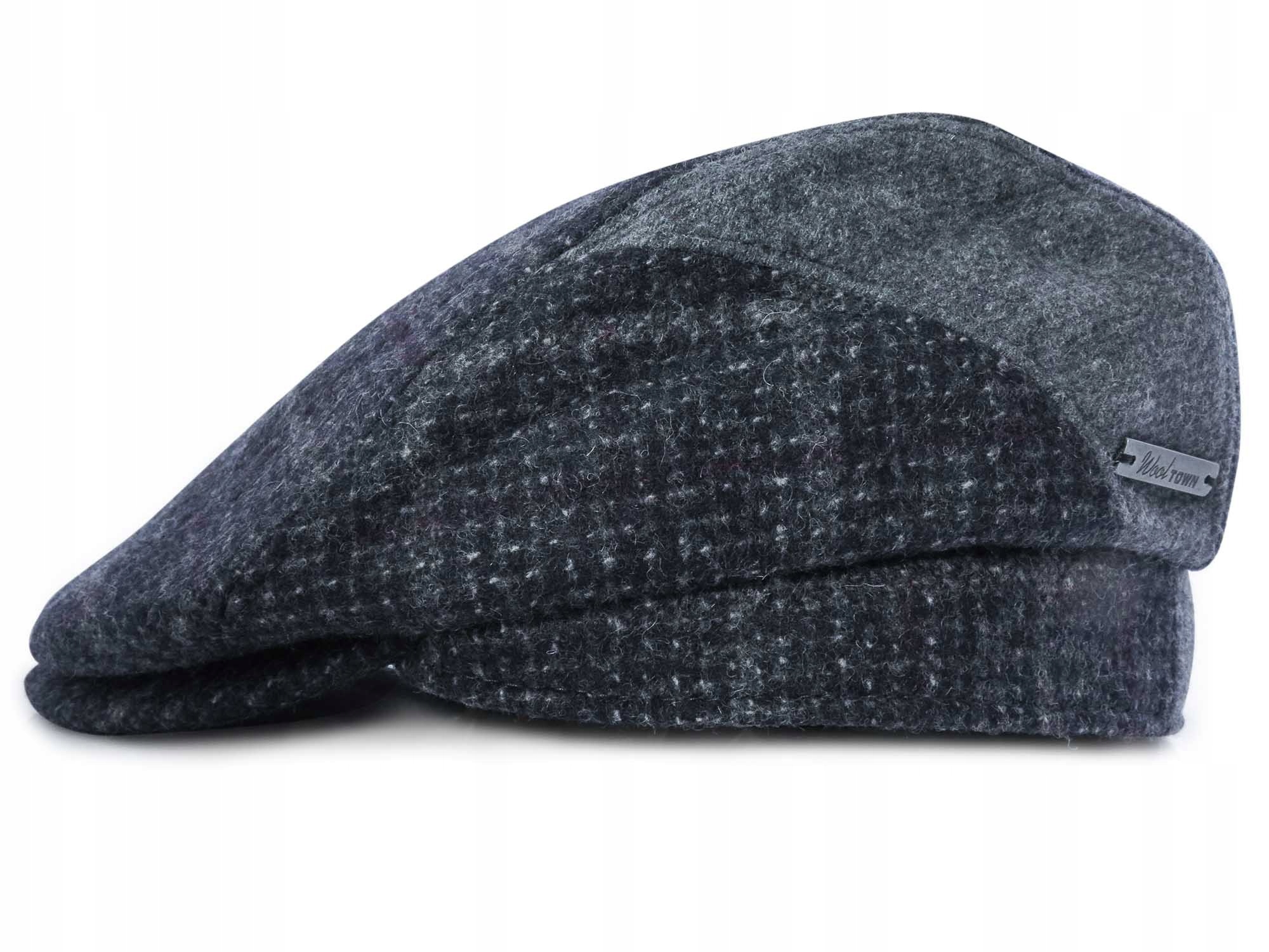 Szary kaszkiet / czapka męska w kratę G24 59 WEŁNA