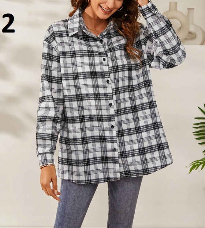 MODNA KOSZULA DAMSKA W KRATĘ OVERSIZE KOLORY XS Dekolt kołnierzyk