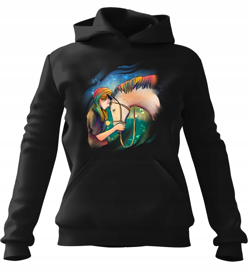 Dámská s kapucí Mikina Horse Girl, černá, velikost XL
