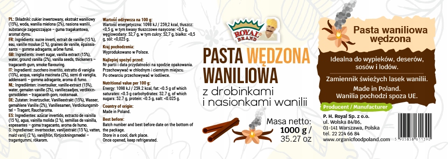 Uzená vanilková pasta 1 kg Koncentrovaný extrakt z uzené vanilky