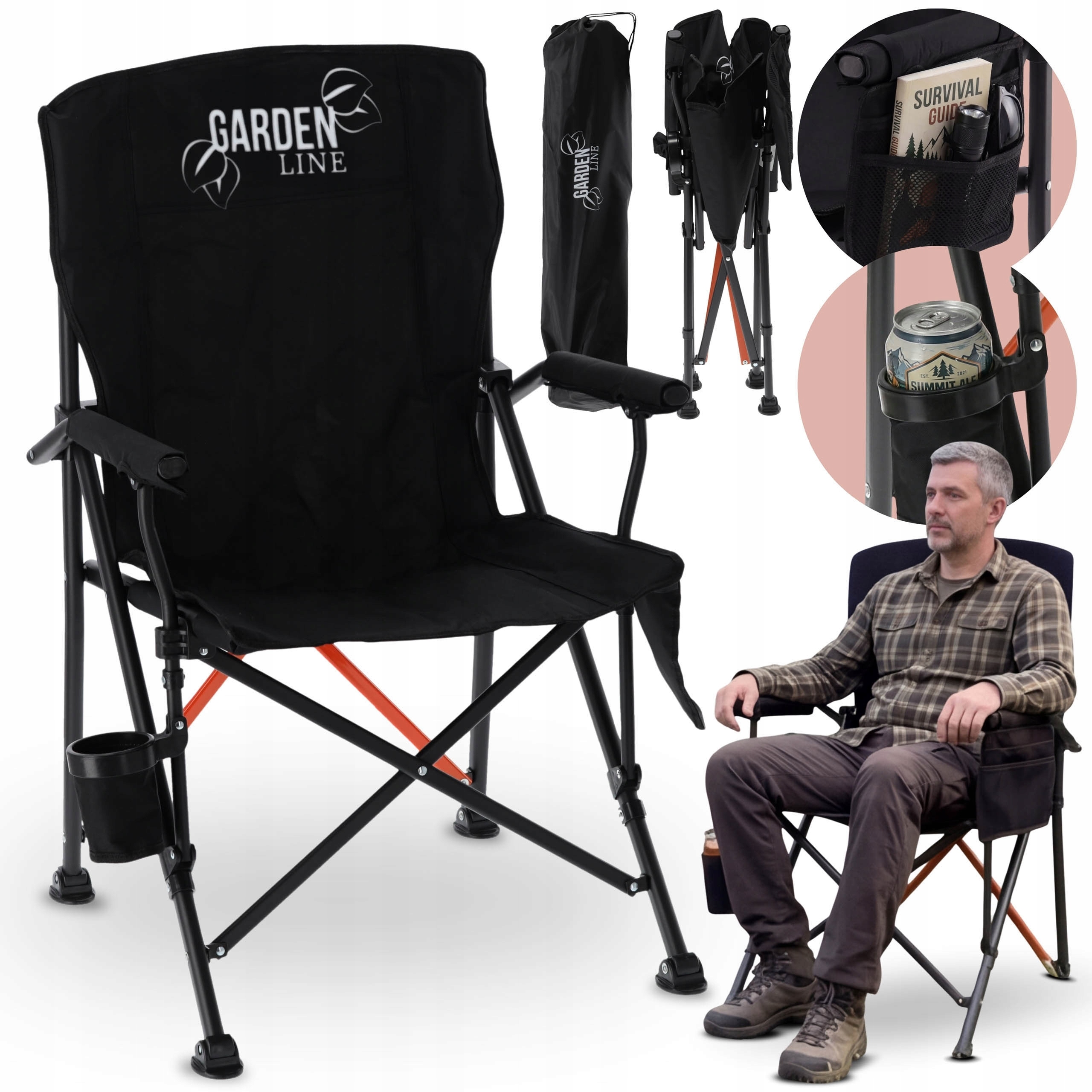 Składane krzesełko turystyczne, krzesło Wędkarskie z Uchwytem Pokrowiec