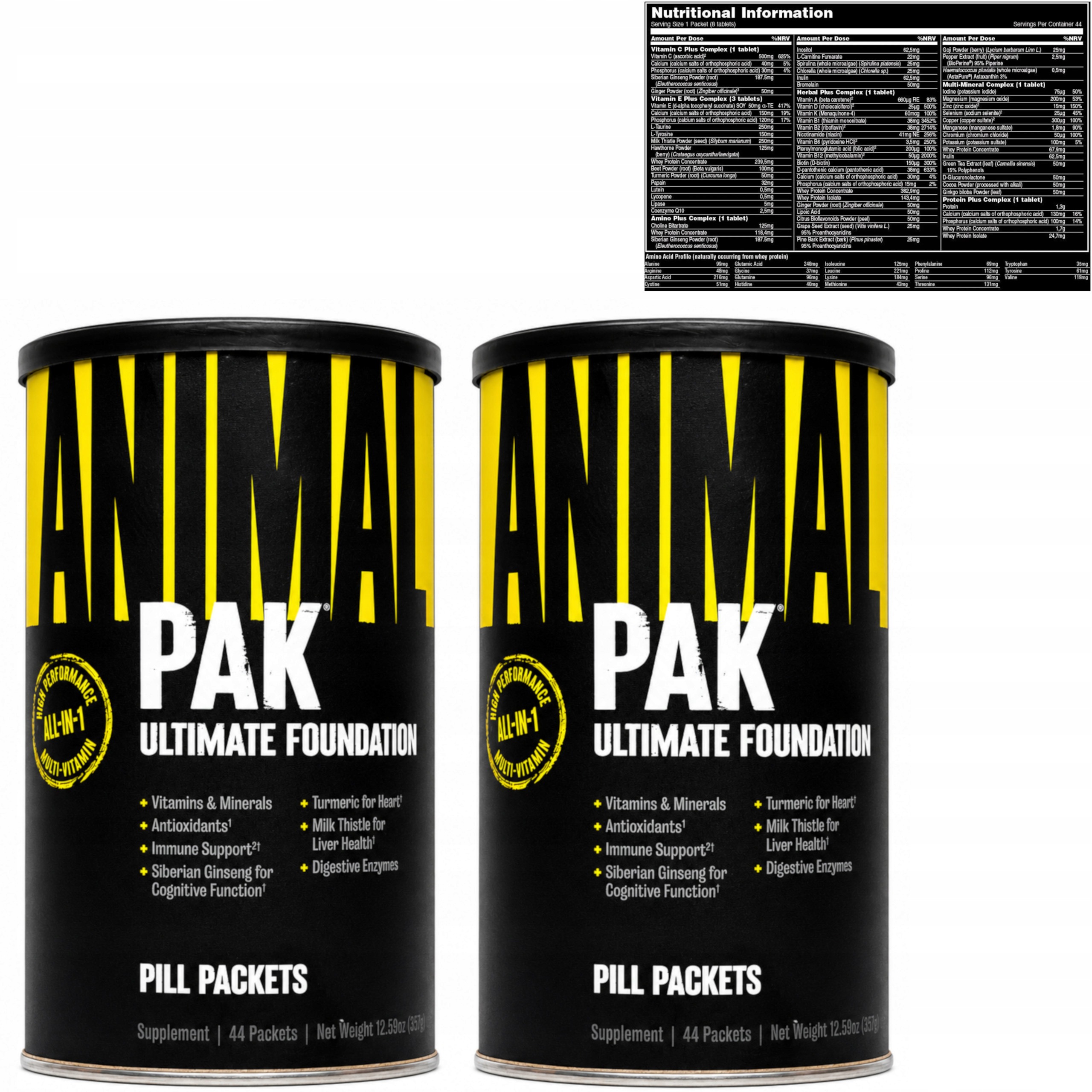 2 Universal Animal Pak Usa 44 sáčků Vitamíny Minerály Bcaa Multivitamin