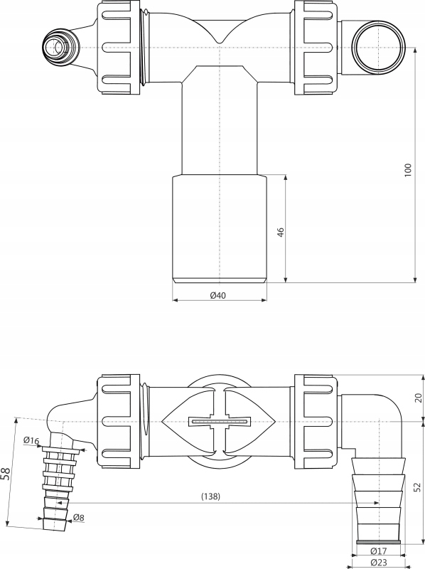 Syfon do pralki i suszarki z zaworem zwrotnym Typ kształtka