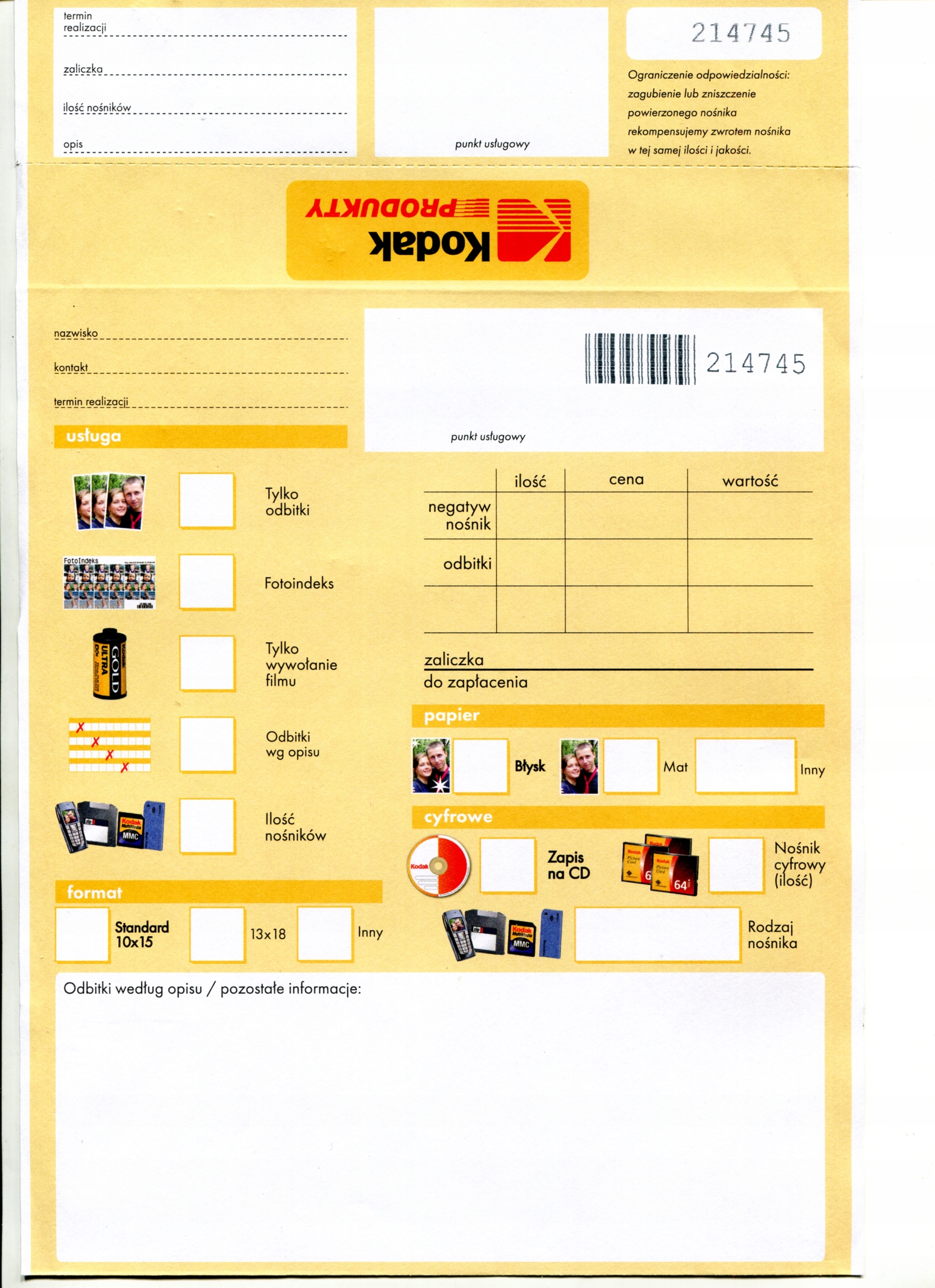 KOPERTY ROBOCZE ZLECENIOWE NA ZDJĘCIA ZAKŁAD FOTO