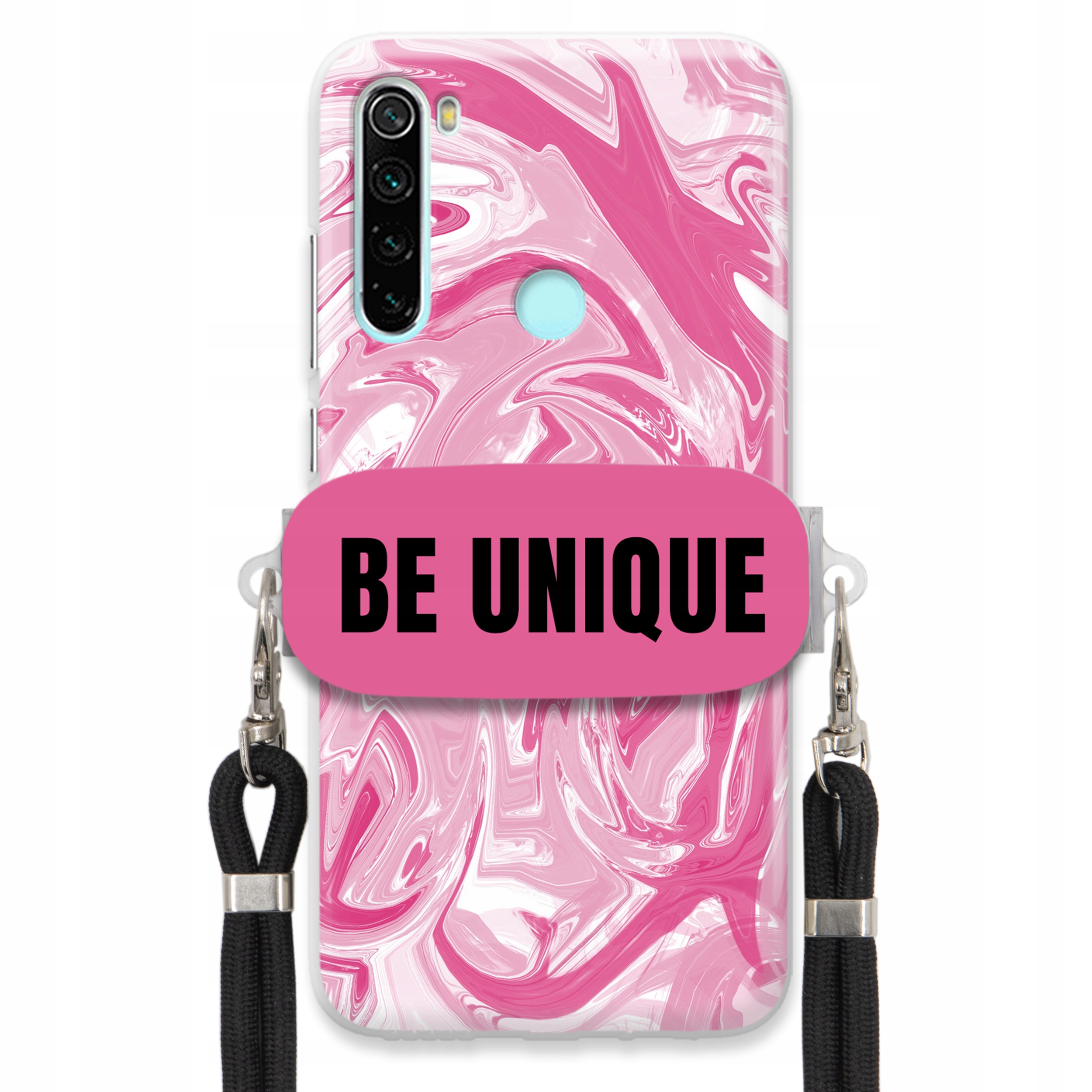 Puzdro pre Xiaomi Redmi Note 8 Case držiak na šnúrku Čierna ružová Mramor Unique