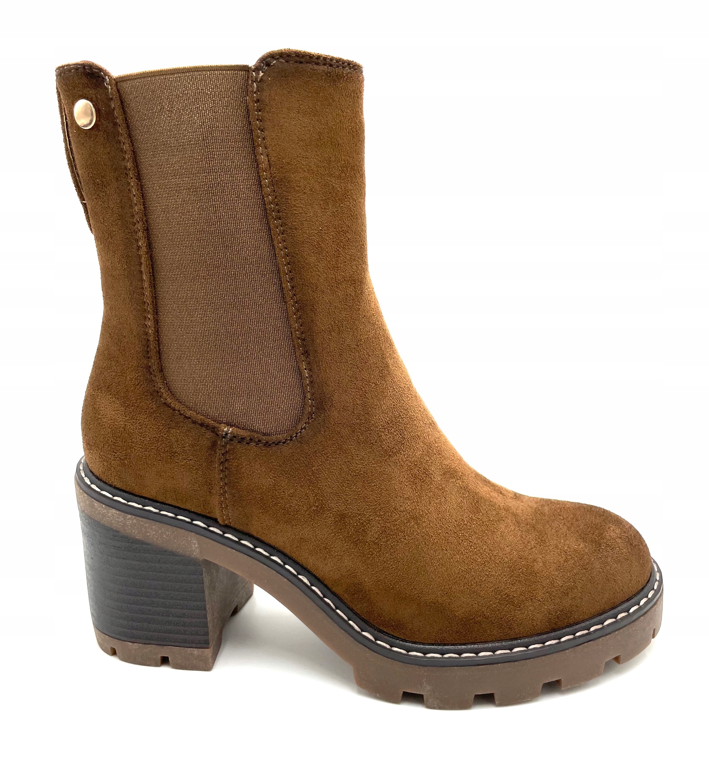 

Botki Na Niskim Obcasie Klocku Camel Brązowe 38