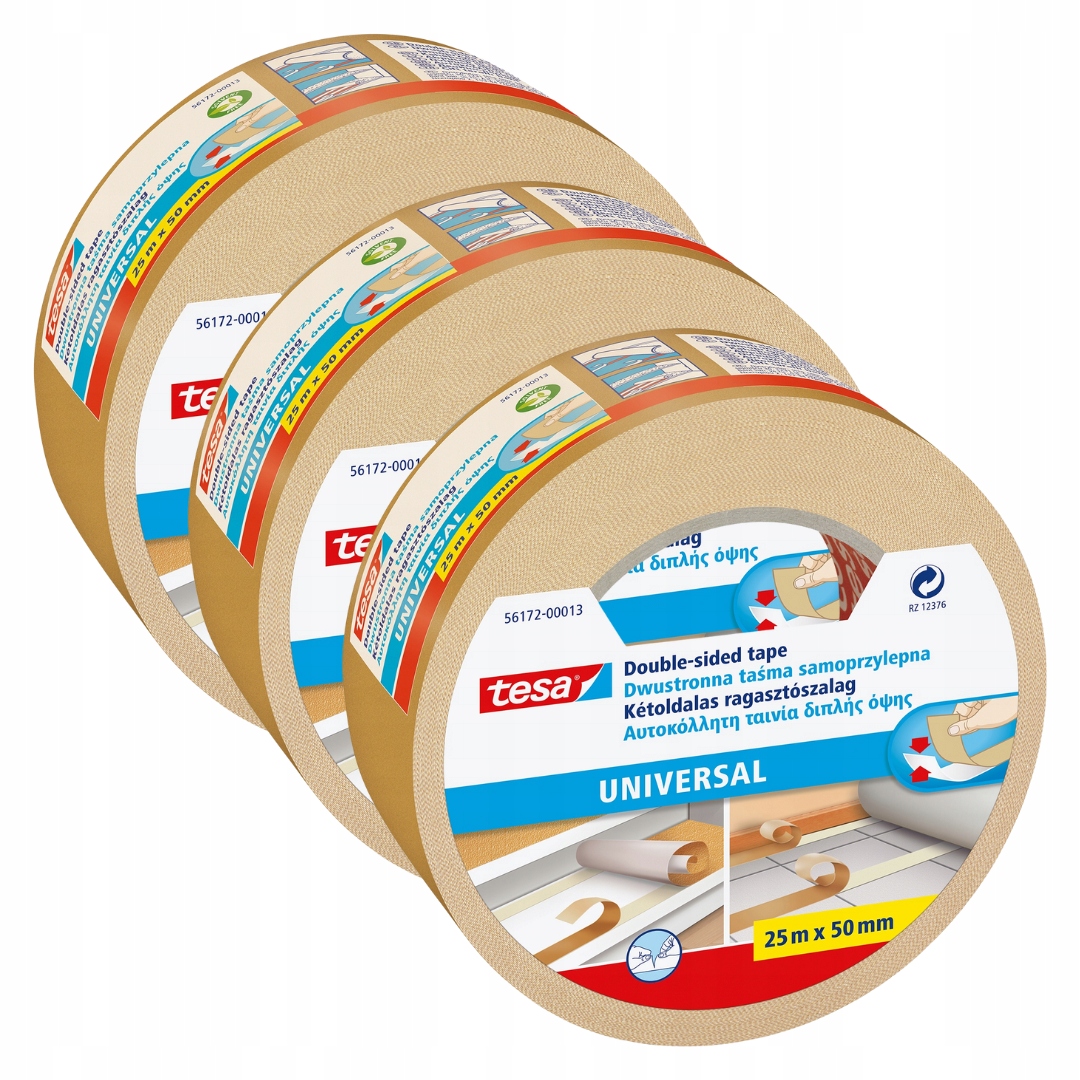 Tesa Taśma dwustronna samoprzylepna do wykładzin dywanów mocna 25m x50mm x3
