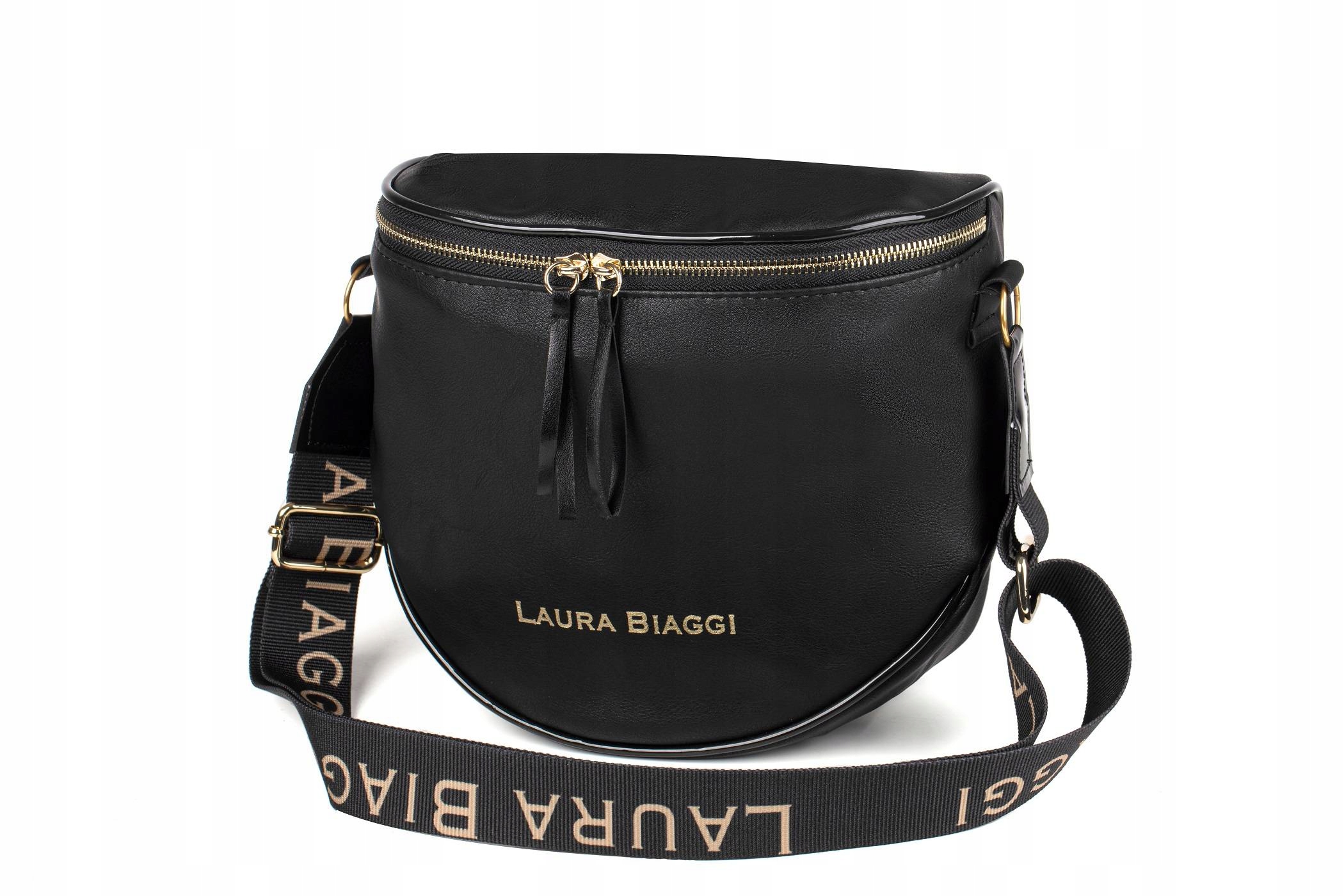 TOREBKA DAMSKA LISTONOSZKA BEŻOWA LAURA BIAGGI PASEK Z LOGO PRZEZ RAMIĘ Marka Laura Biaggi