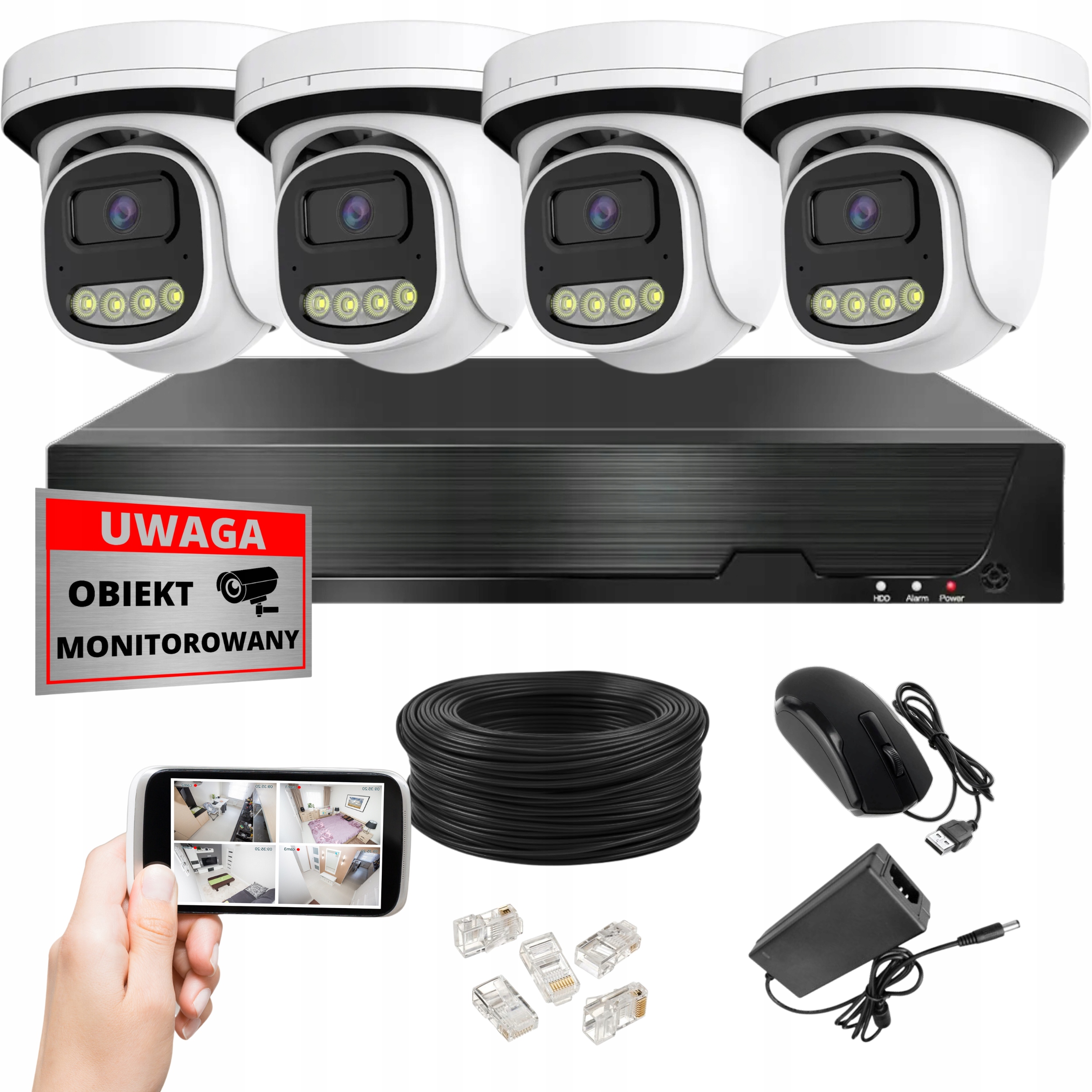 Sada Ip Kamier Poe 8MPX 4K Uhd 4x Kamera KR8 Rekordér Nvr Kabel Zástrčky