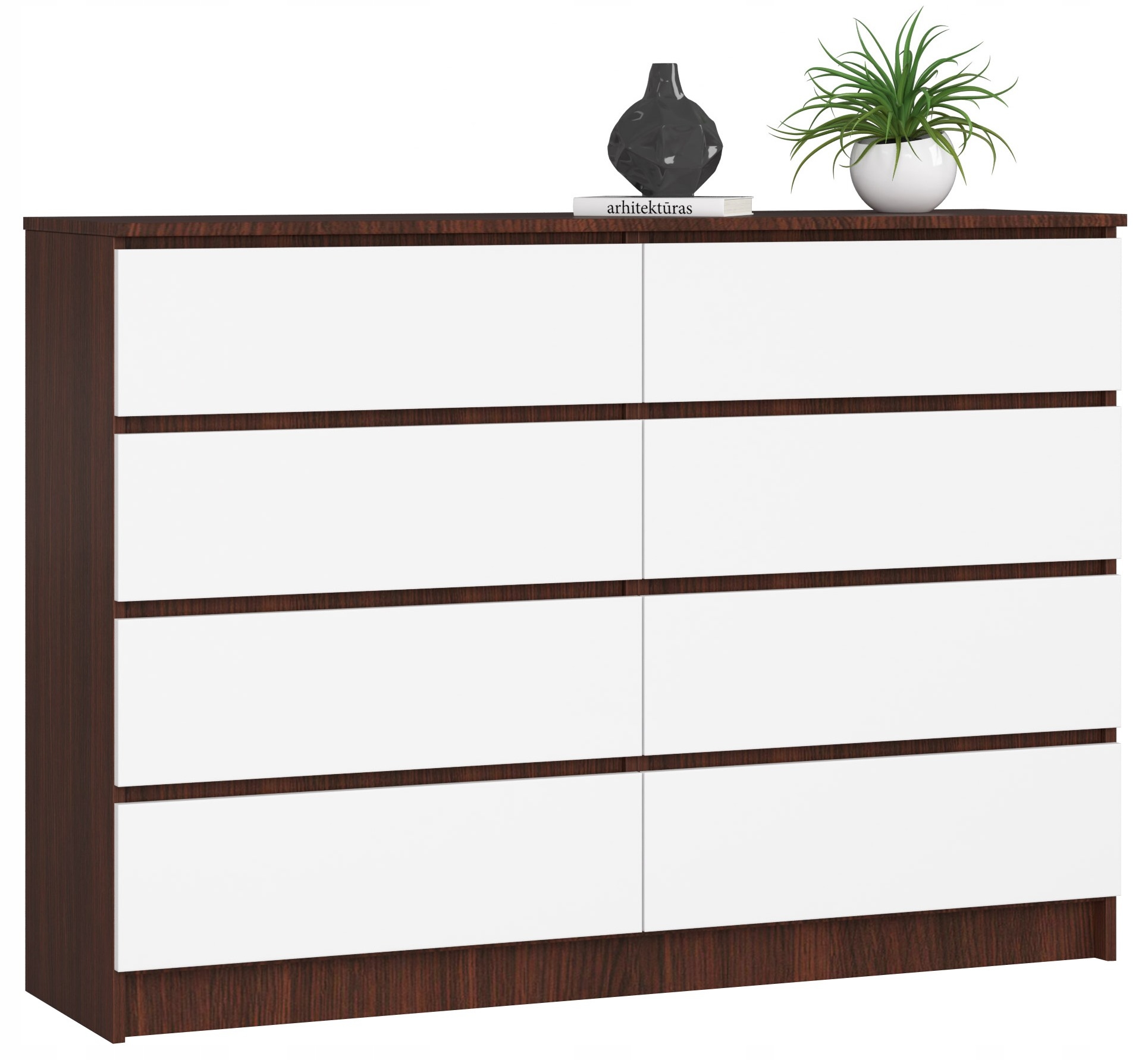 Komoda skříňka K140 8 zásuvek wenge-bílá Akd
