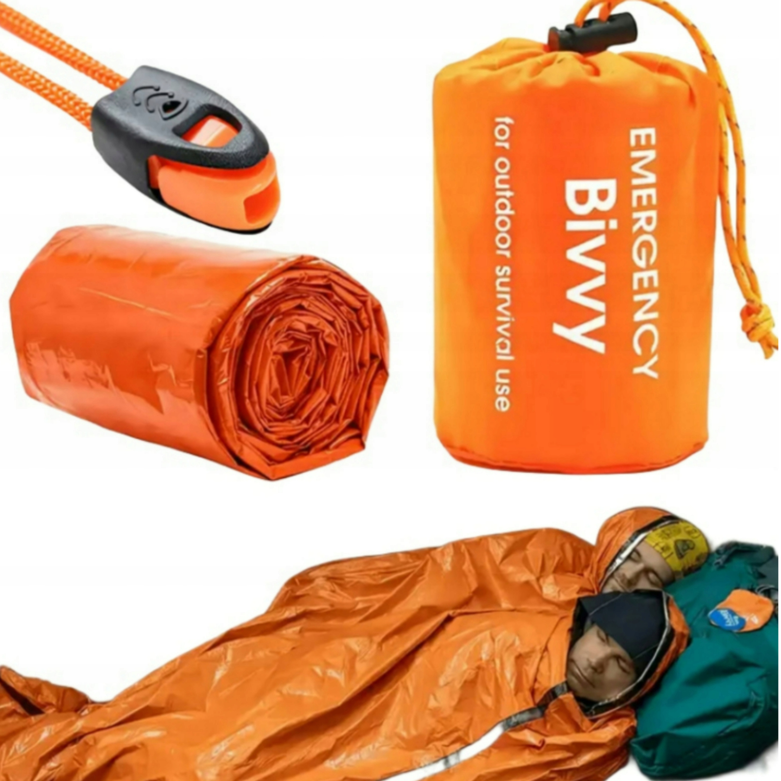 Awaryjny Śpiwór Ratunkowy Bivi Koc Awaryjny Worek Survival Gwizdek 215x90