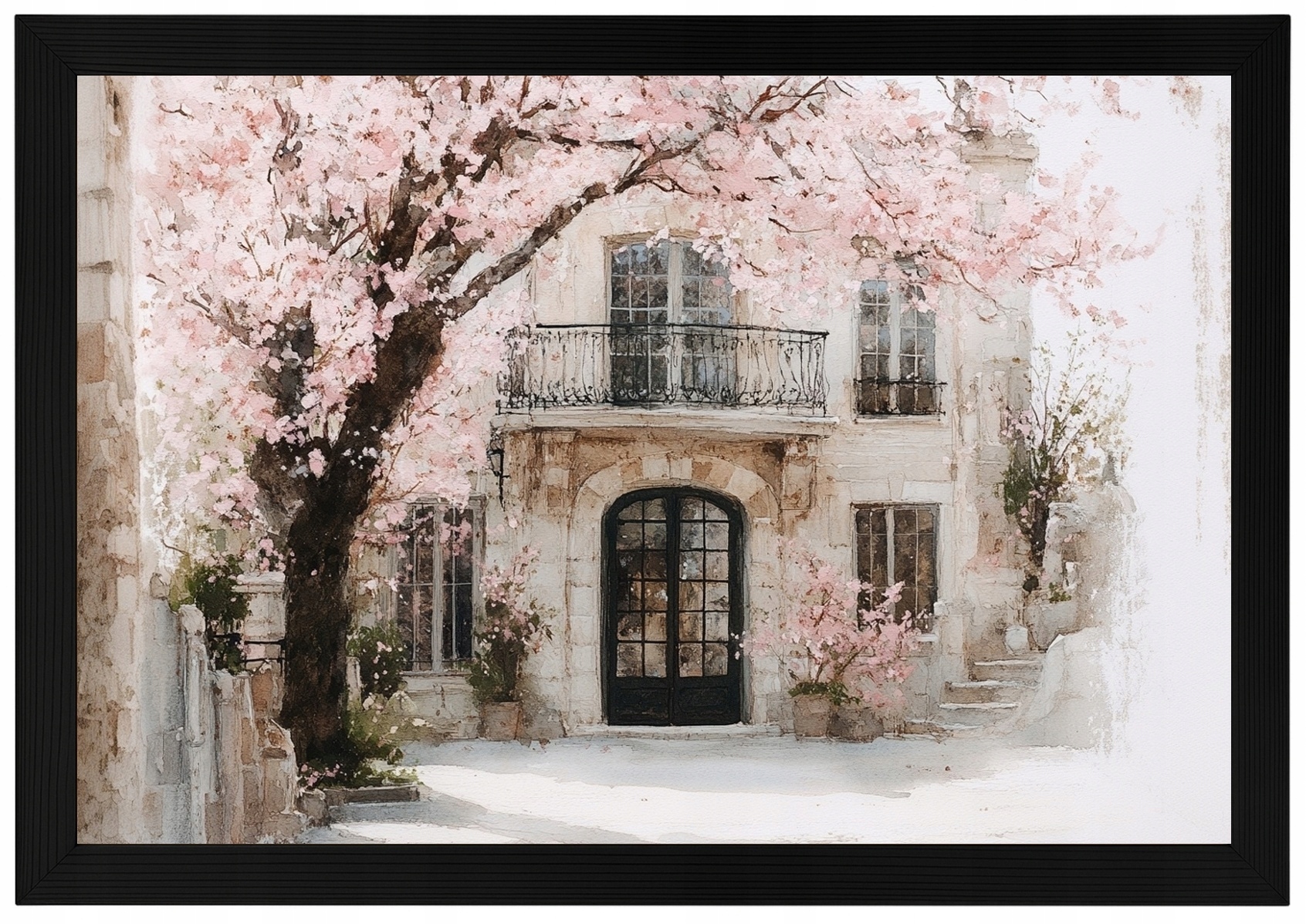 Plakát Rámeček Dřevěná Krajina Francie Provence Dům Villa Strom 60x40