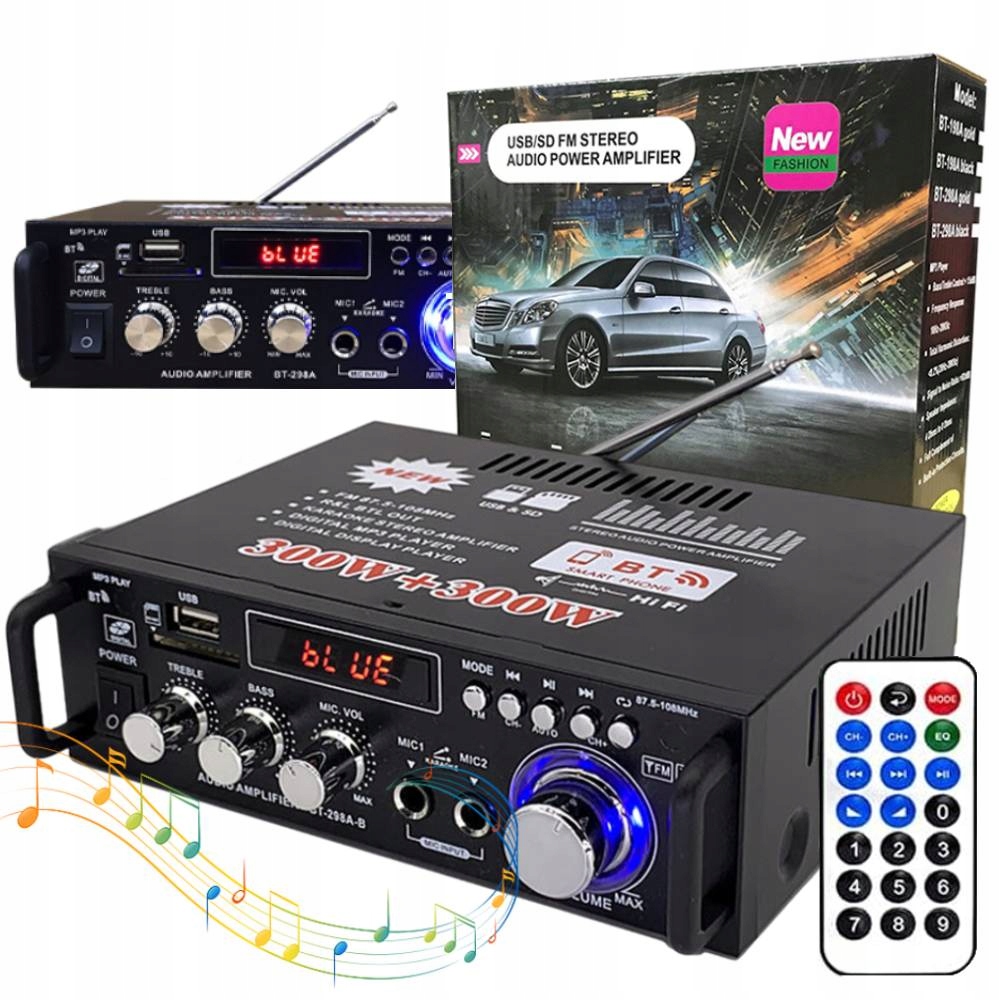 Stereo Zesilovač Bluetooth Rádio Fm Audio Receiver 2-KANÁLOVÝ Na Sd/usb