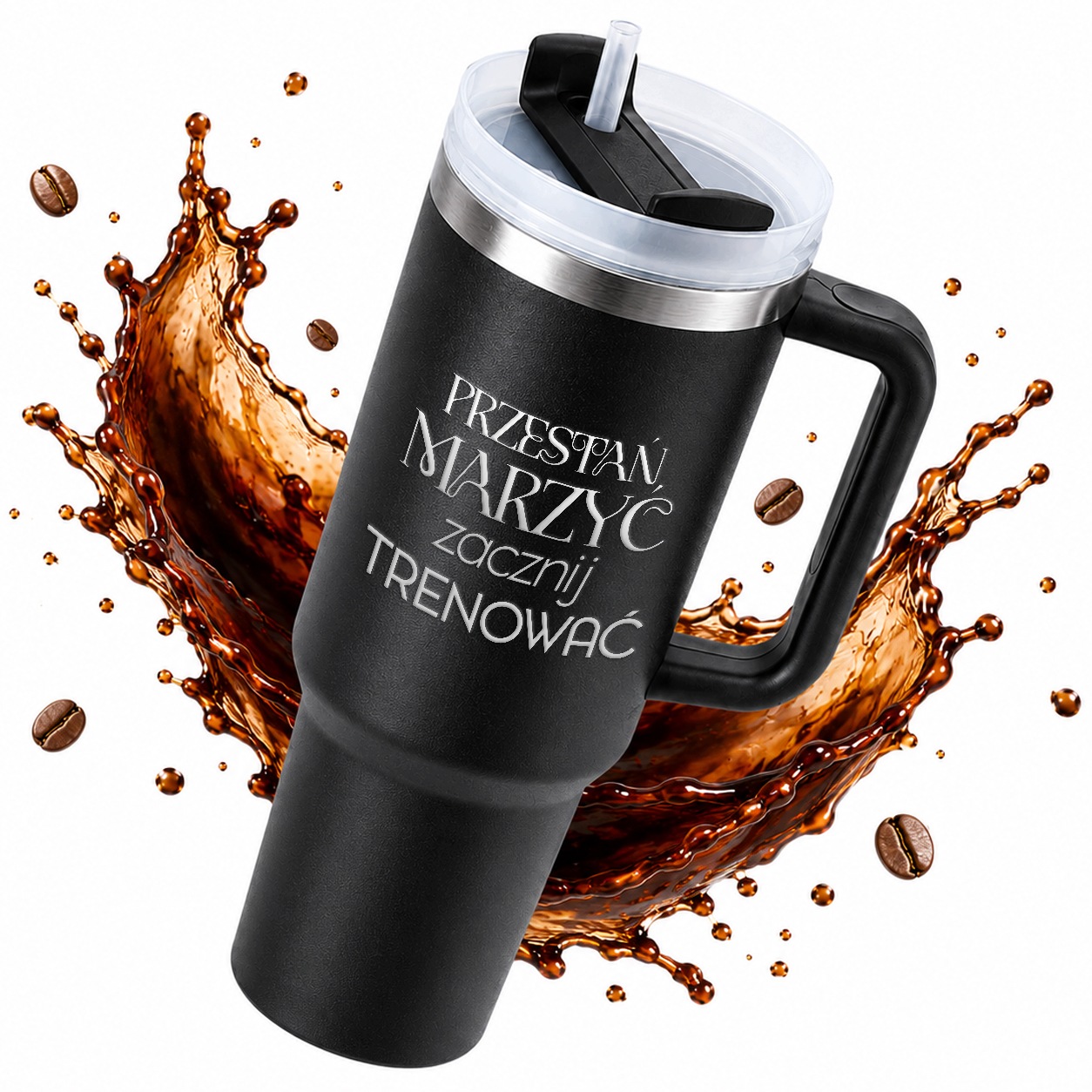 Duży Kubek Termiczny Ze Słomką 1.2L Grawer Przestań Marzyć Zacznij Trenować