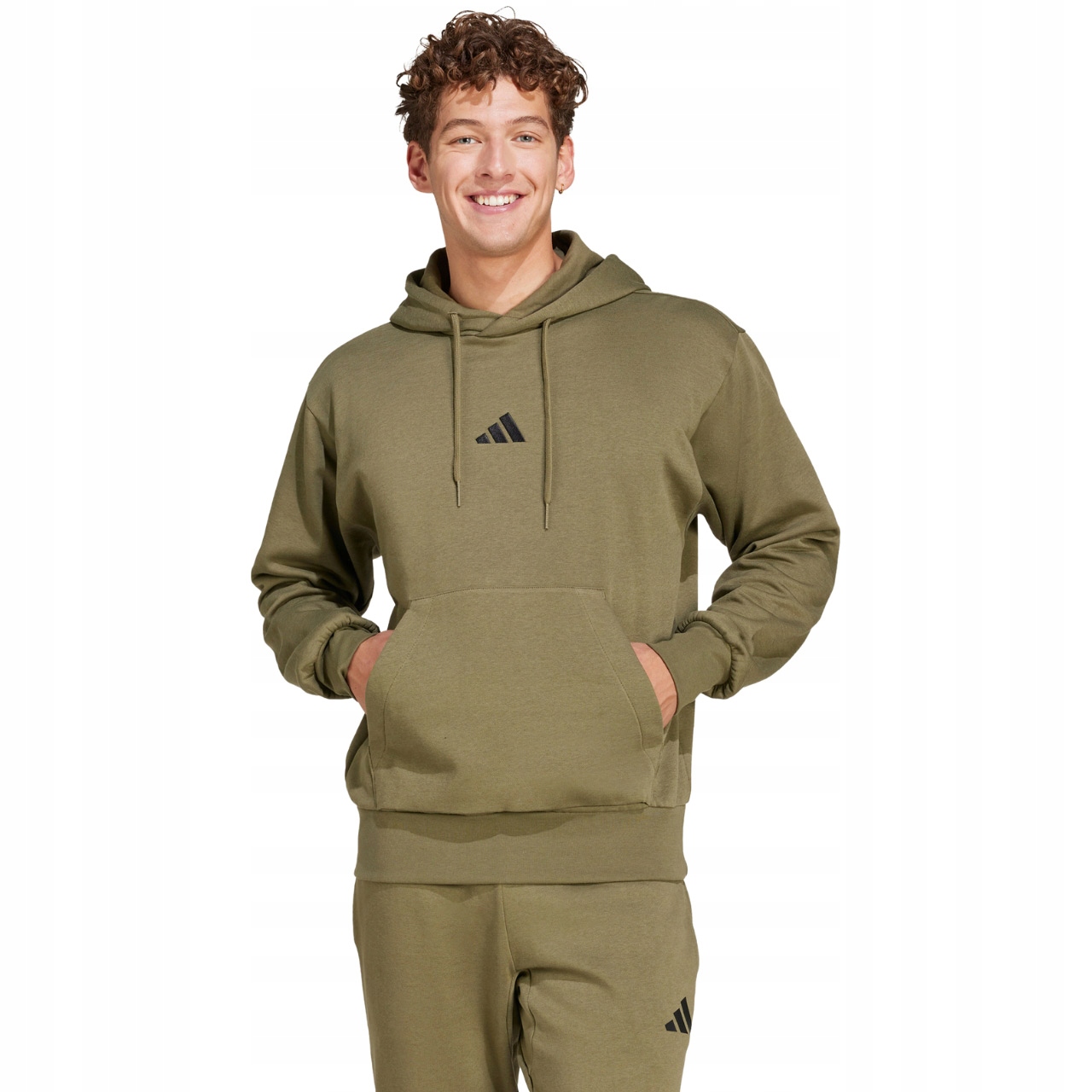 Pánská mikina adidas Essentials Feelcozy Fleece olivová vel. S