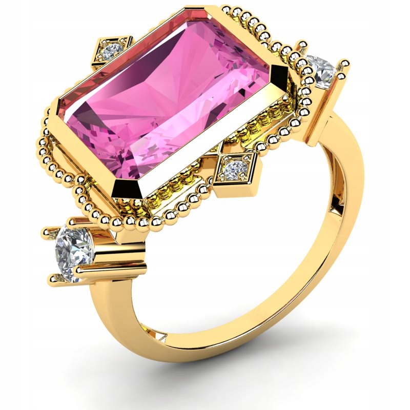 

Pierścionek Złoty Z Dużą Różową Cyrkonią