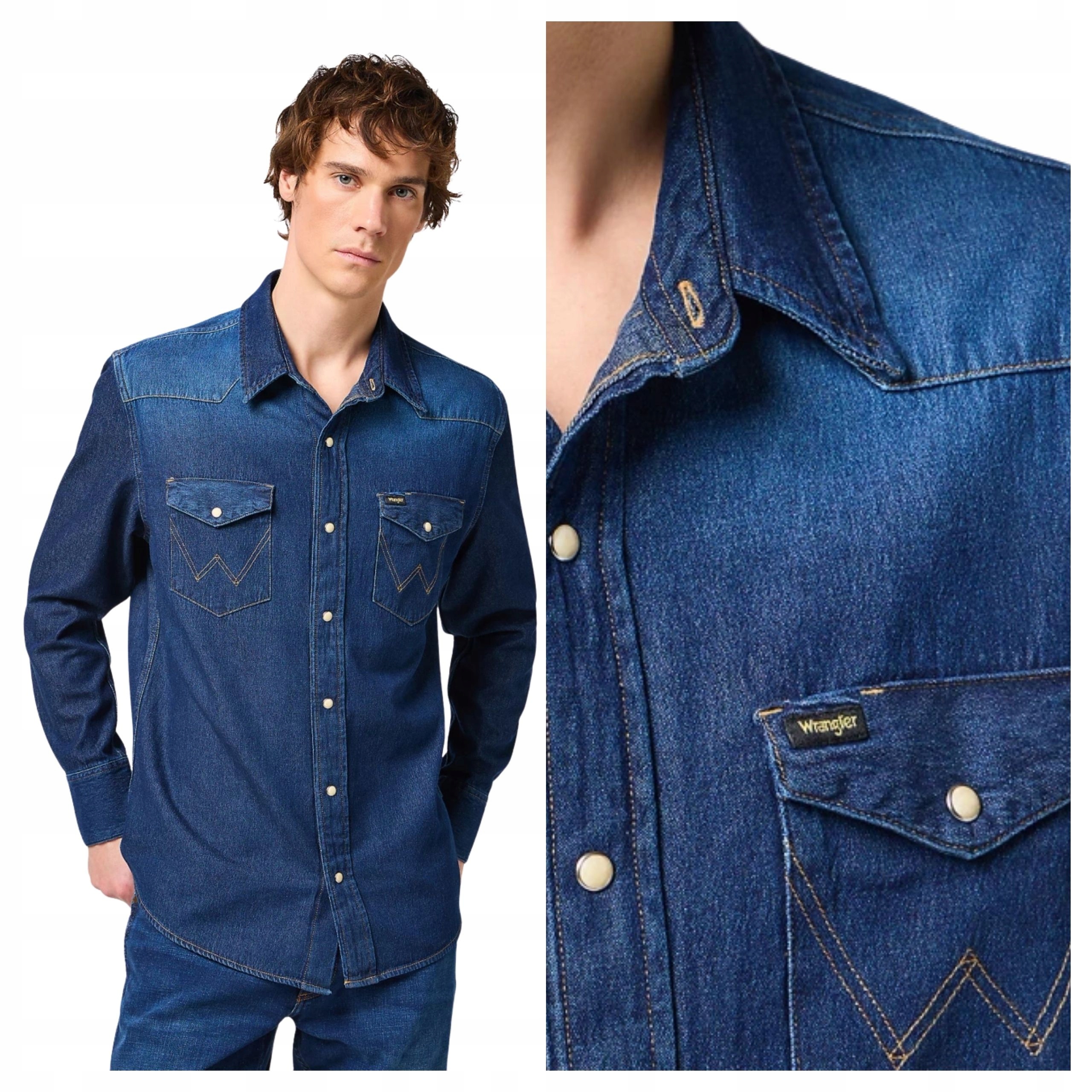 Pánská džínová košile Wrangler 27MW Regular Fit Dark Stone Modrá S