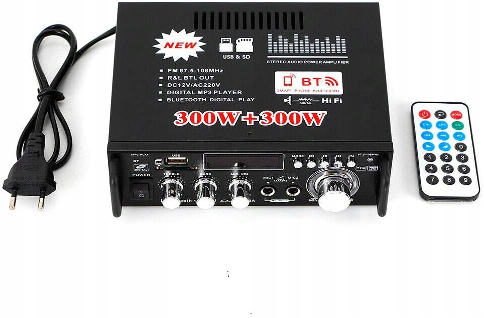 AMPLITUNER WZMACNIACZ STEREO BLUETOOTH USB FM Liczba kanałów 2