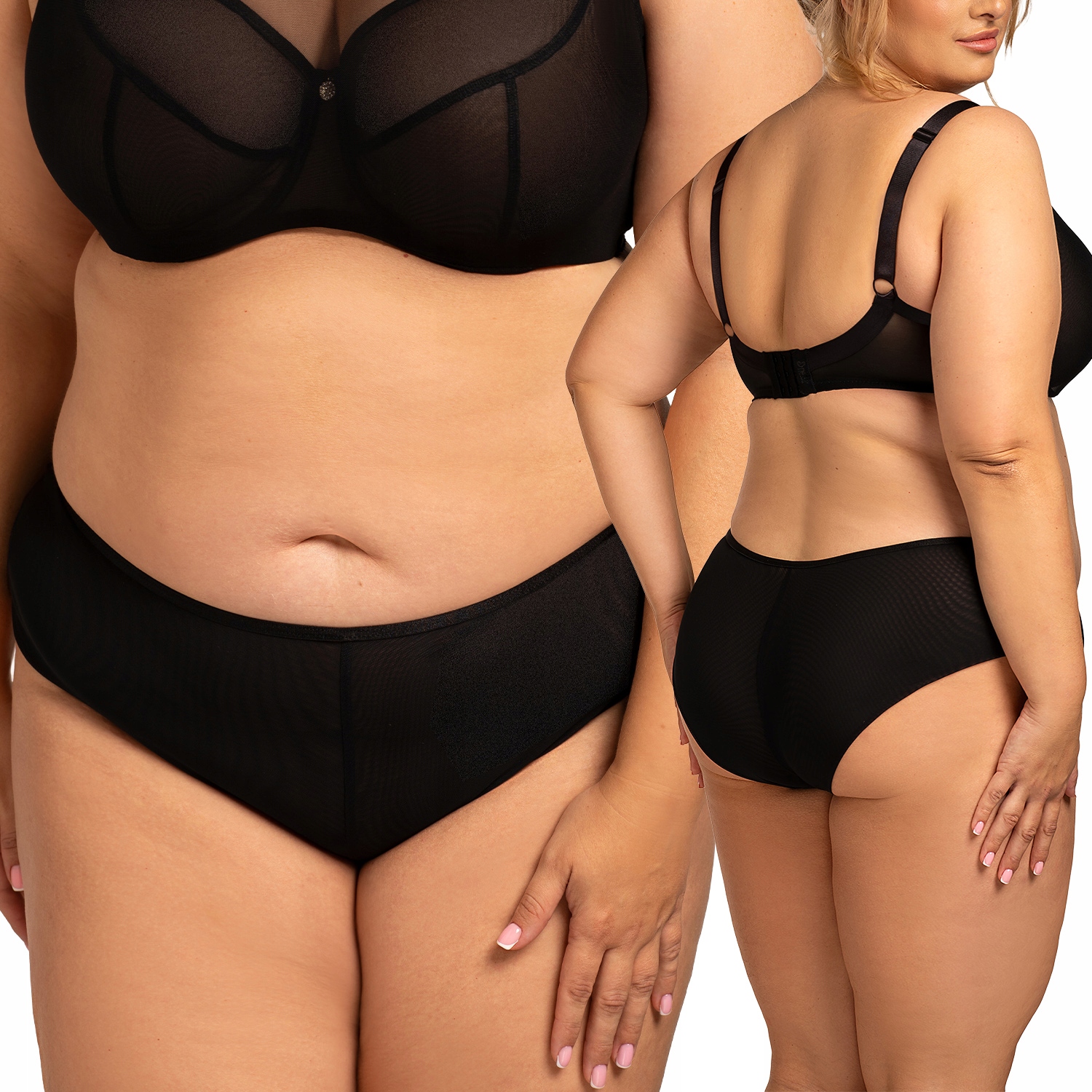 Nessa Salma N01 černý tyl vysoký pas hladké kalhotky 2XL Kalhotky