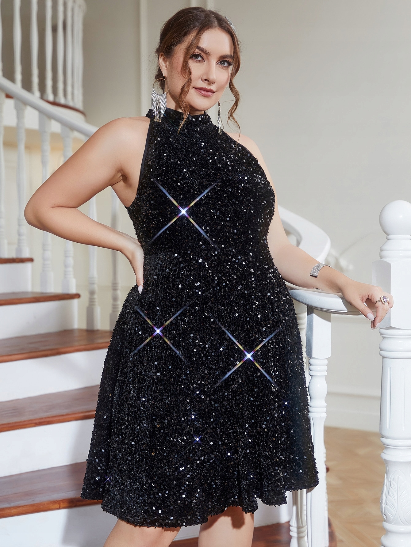 Šaty Večerní Velurová Flitrová Rozkládací Černá Shein XL 42