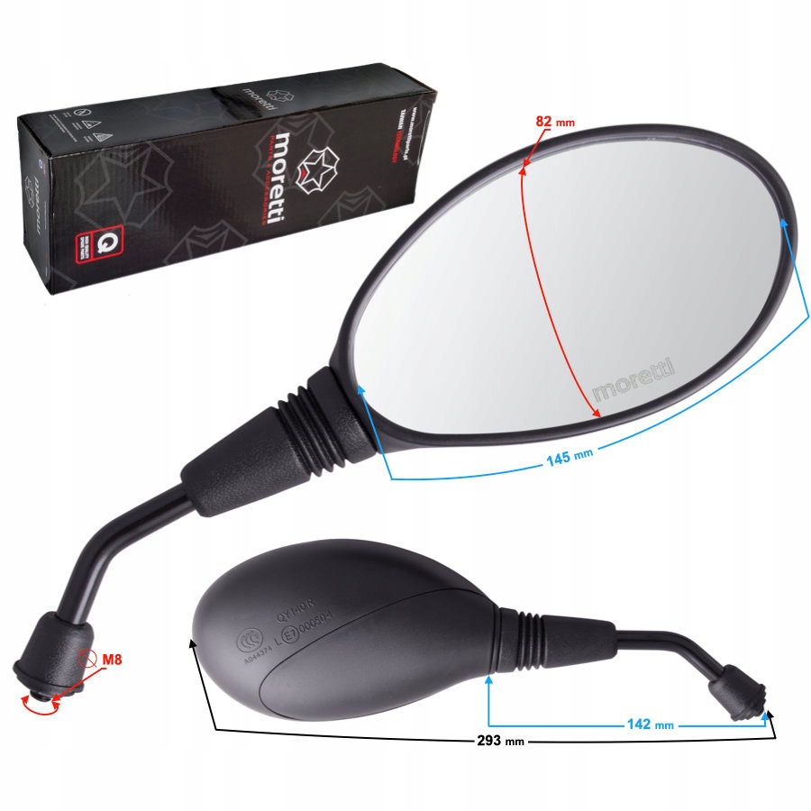 Lusterka R+R 8mm skuterowe ORLANDO z homologacją Strona zabudowy prawa