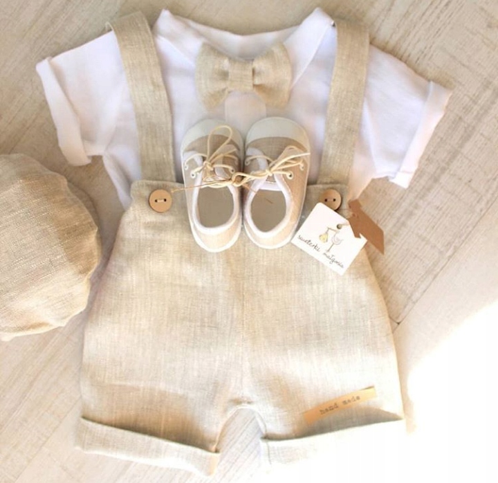 Lniane ubranko do chrztu r.80/5cz(sweterkimalgosia)LATO Marka Inna marka