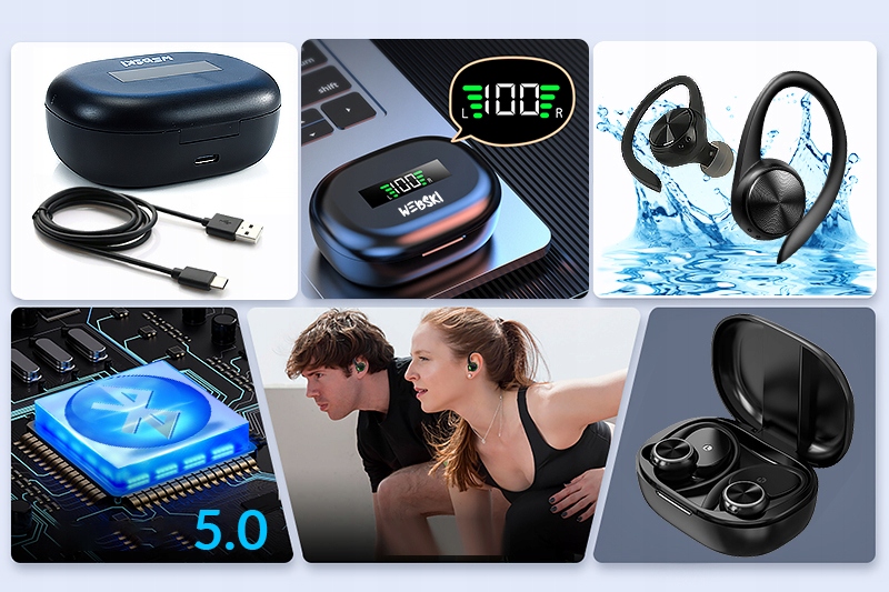 SPORTOWE Słuchawki z mikrofonem+Pudełko ładujące Rodzaj douszne