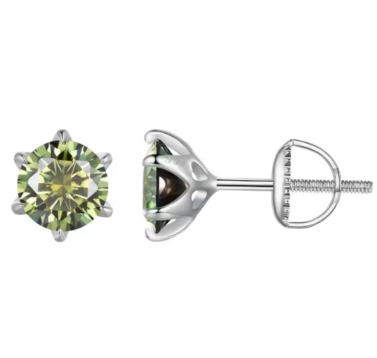 Náušnice Moissanite 1 ct zelený dárek náušnice stříbro 925
