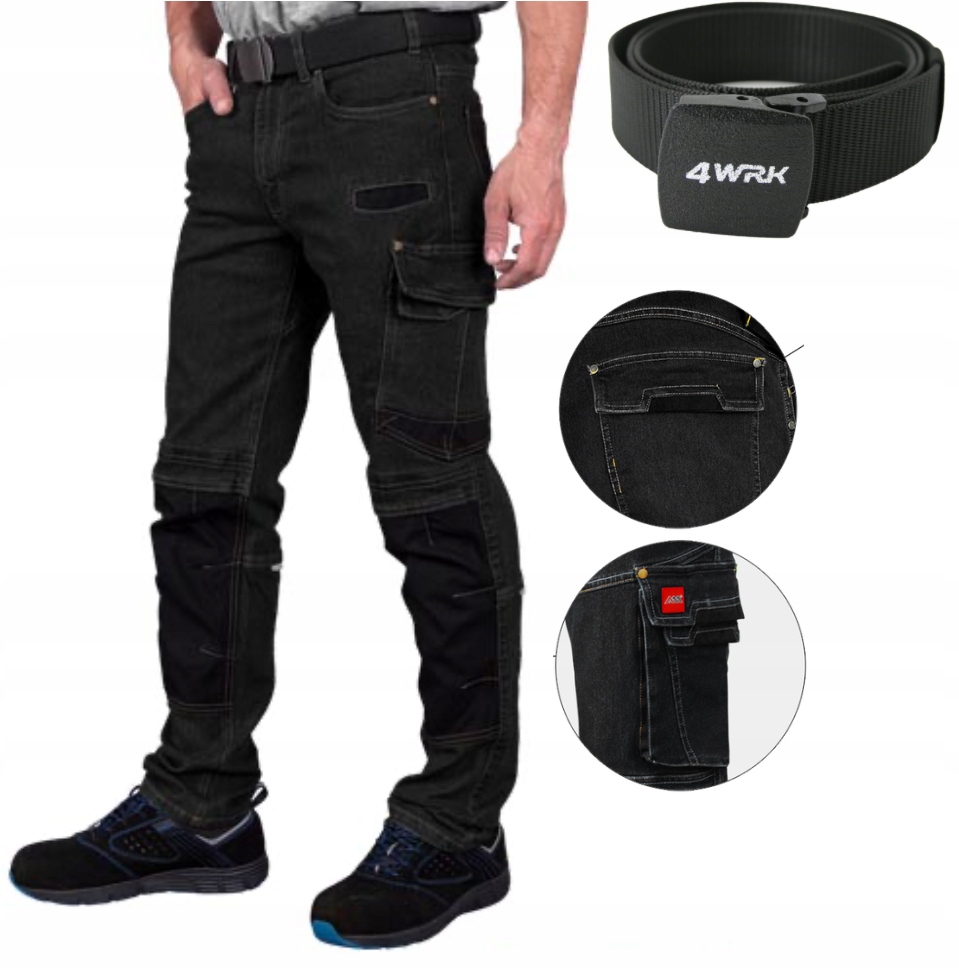 Elastické džínové pracovní kalhoty Denim stretch Slim jeans Bozp pásek XXL