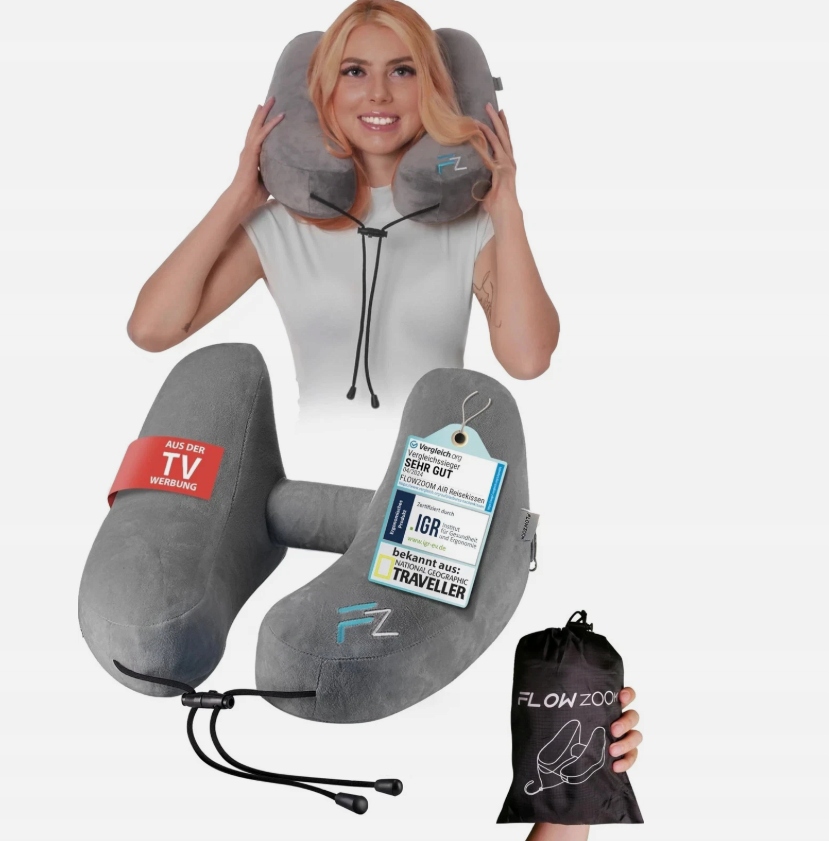 Flowzoom Polštář na krk 360 hlavy, nafukovací kapuce M, šedá