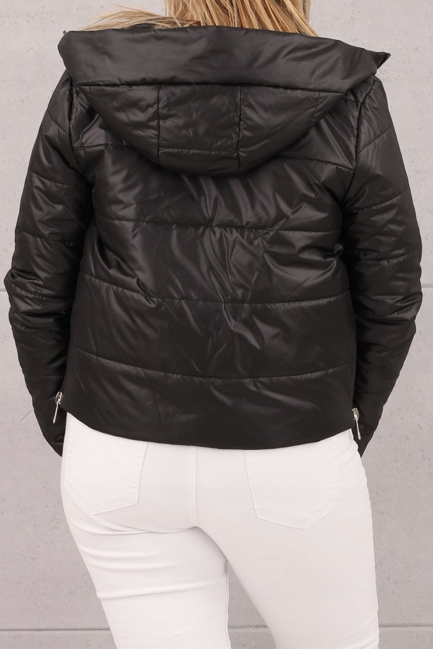 KURTKA PIKOWANA KRÓTKA DAMSKA Z KAPTUREM MODNA PRZEJŚCIOWA ROZMIARY Kolor czarny