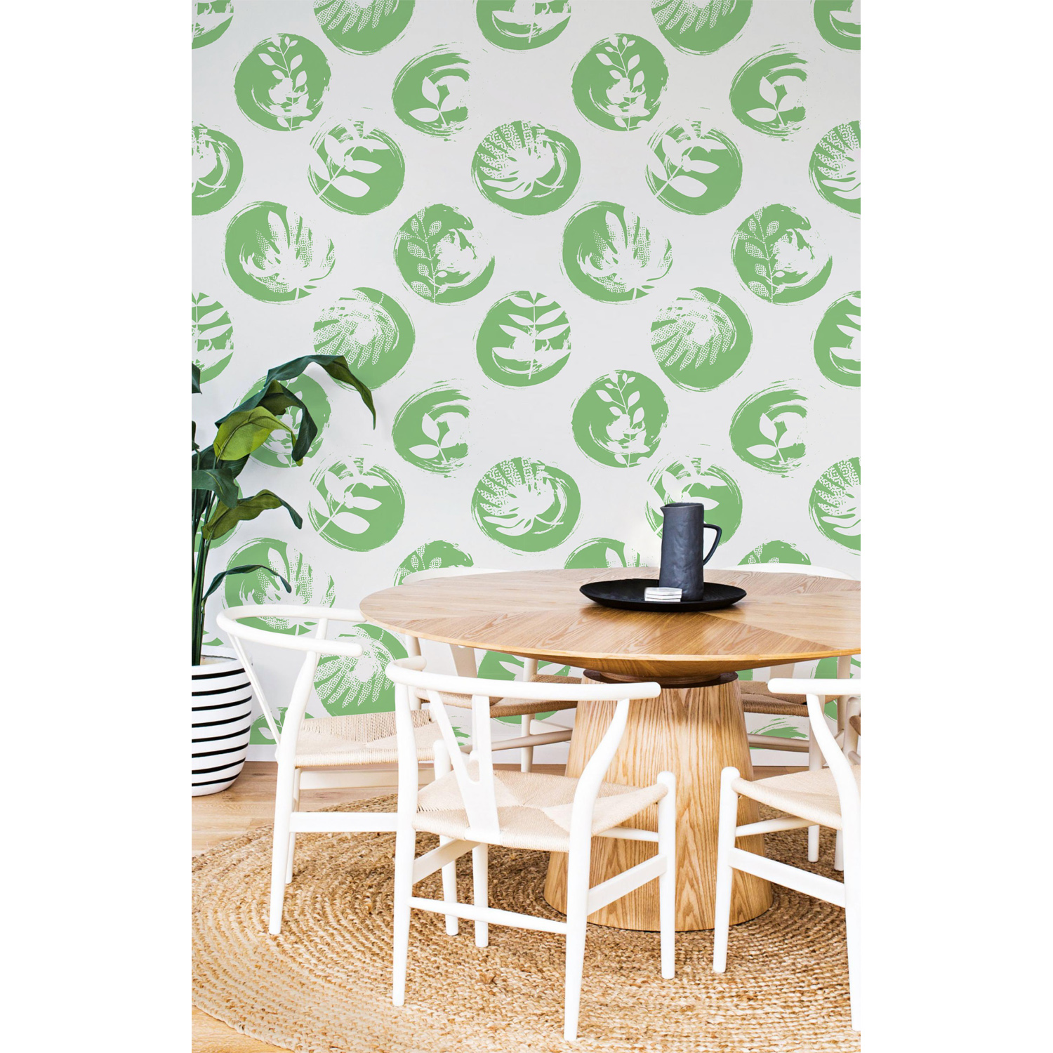 

Tapeta flizelinowa Zielone kółka z liśćmi 152x104