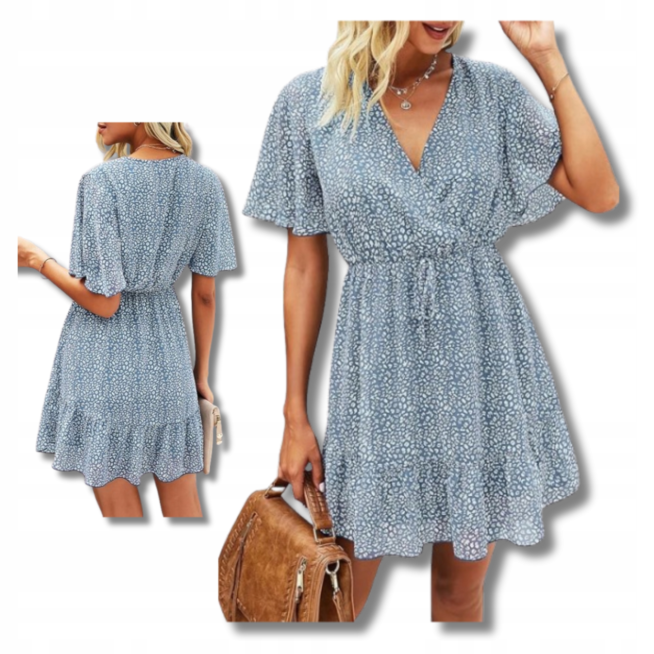 Letní vzdušná Šaty XL Modrá Zakrývající ramena Šaty Na léto